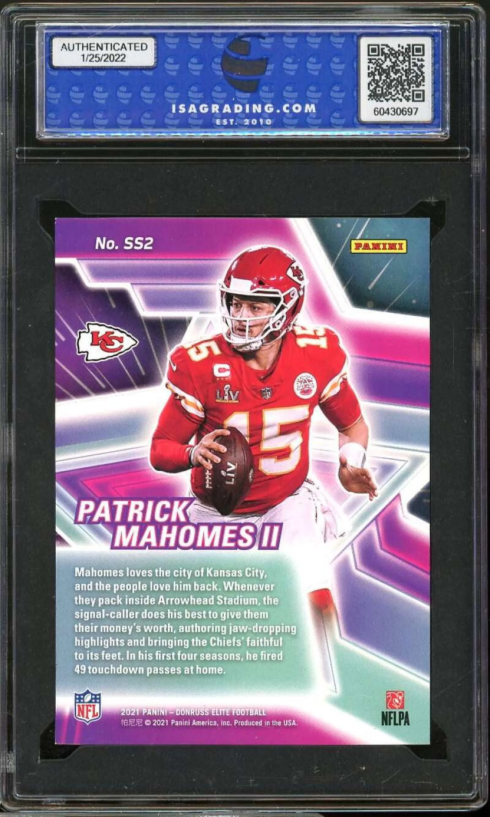 Patick Mahomes Card 2021 Panini Donruss Elite Star Status #SS2 ISA 9 MINT