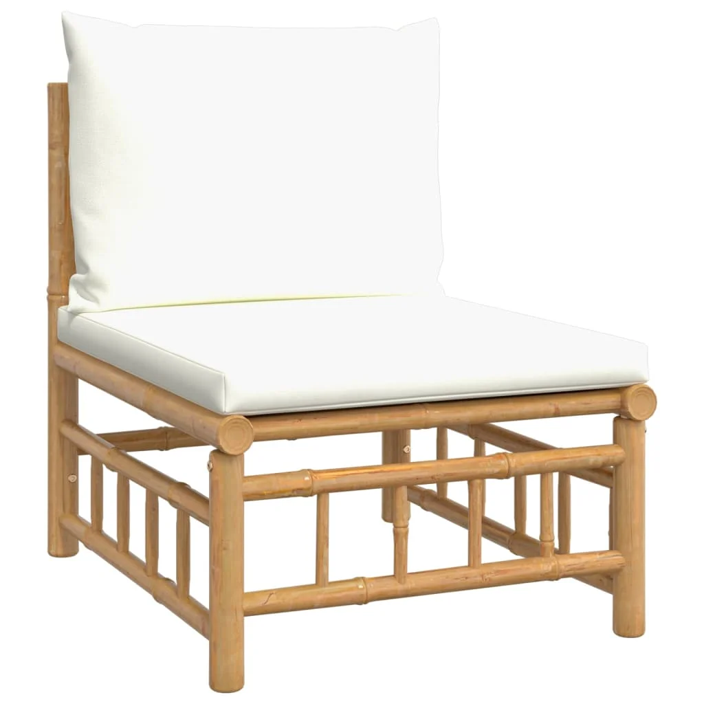 Gecheer Patio Middle Sofa with  White Cushions Bamboo