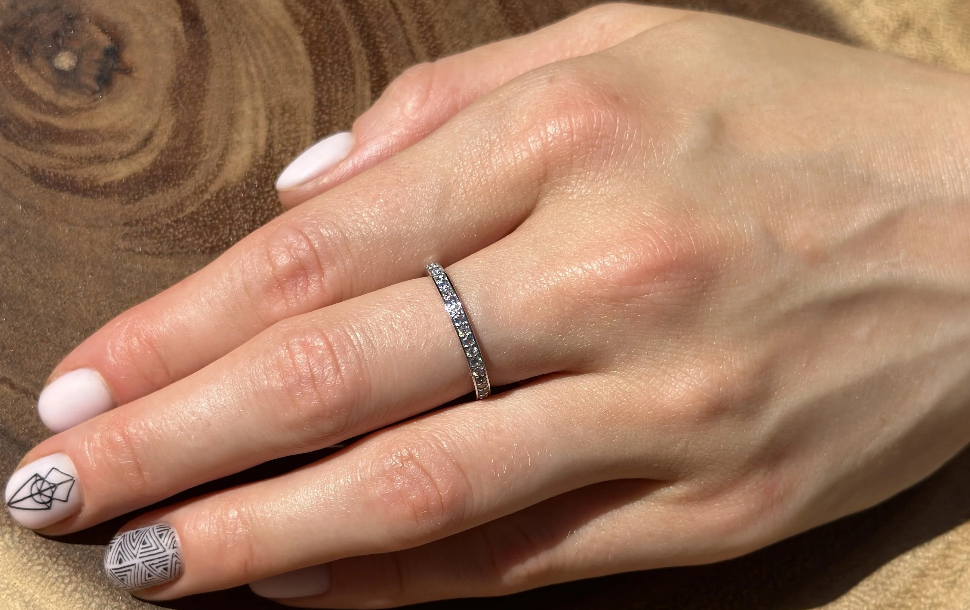 14K Rose Gold Half Eternity Band 0.12ct Natural Diamond Aquamarine, Size 10.25