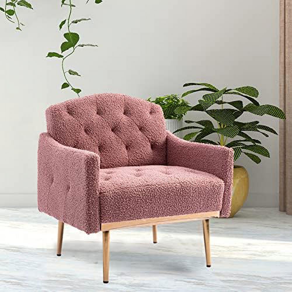 TJUNBOLIFE Upholstered Modern Velvet Accent Chair Button Tufted Single Sofa Chair with Arms and Golden Finished Metal Legs Mid-Century Armchairs for Living Room Bedroom Home Office Guest