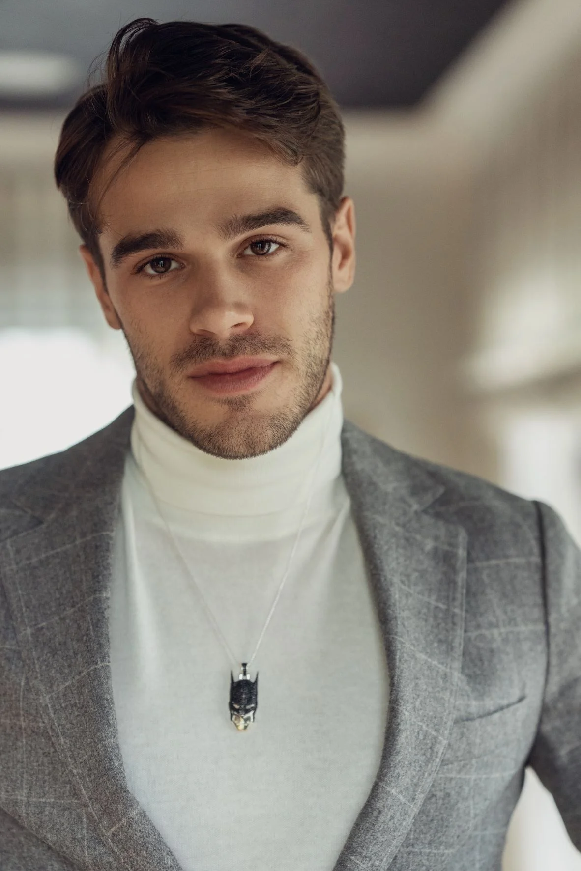 Justice League Mens Batman Pendant Necklace, Sterling Silver and Black CZ, 24