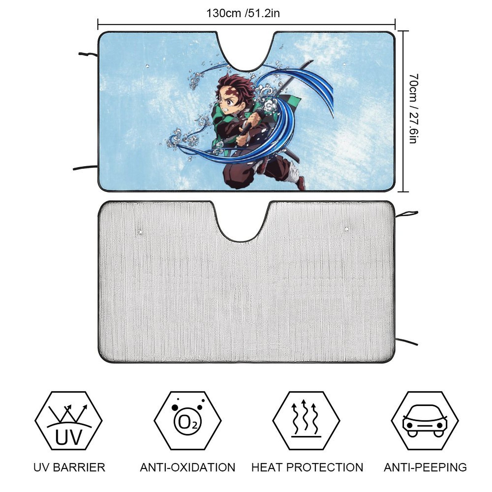 Anime Demon Slayer Tanjiro Car Windshield Sunshade Accessories Umbrella Foldable Reflective Sun Visor Front Window Cover Protector