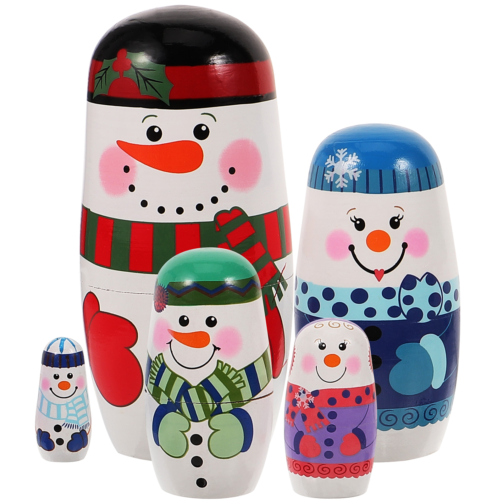 Set of 4 Wooden Snowman Toy Love Doll Russian Dolls Wooden Snowman Home Decoration Child