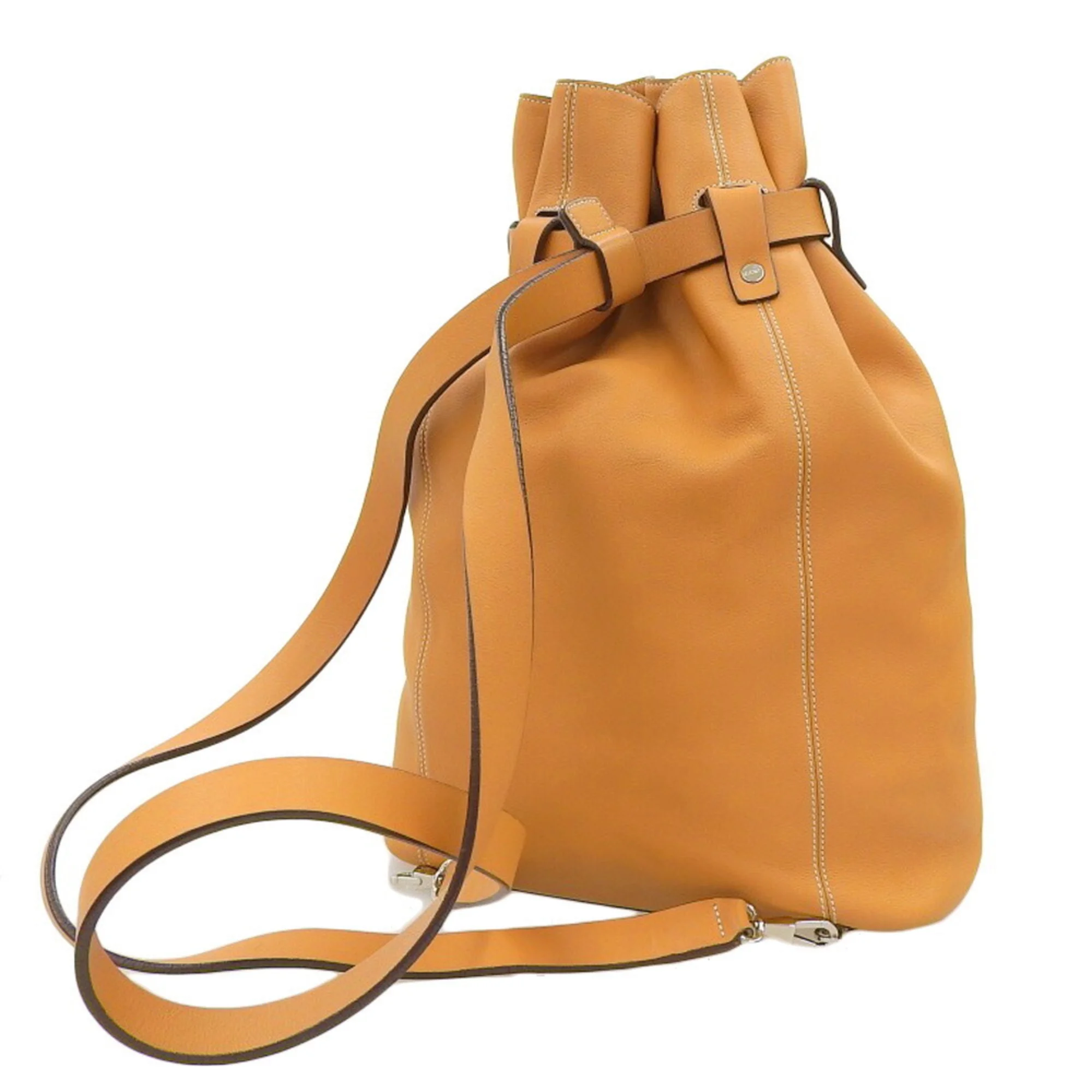 Pre-Owned With Loewe LOEWE drawstring purse backpack rucksack leather camel porch (Good)