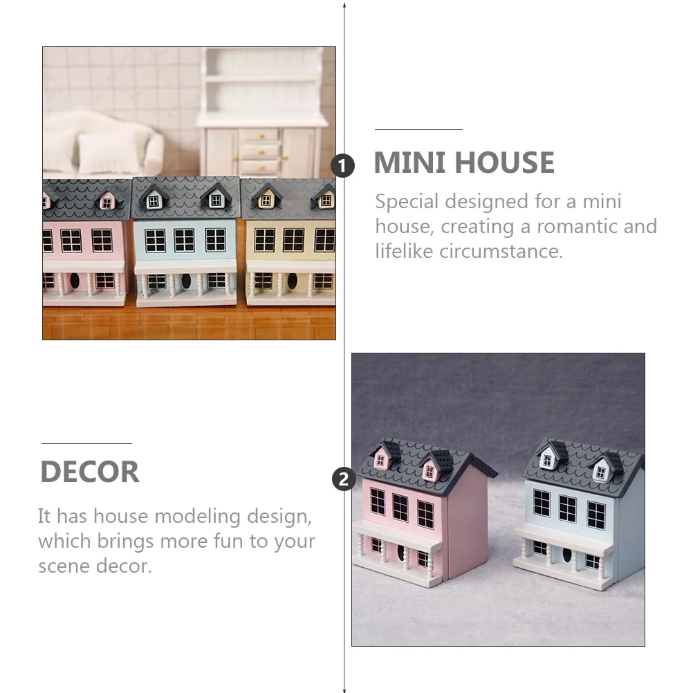 2pcs Small House Model Miniature House Ornament Wood Tiny House Miniature Furniture