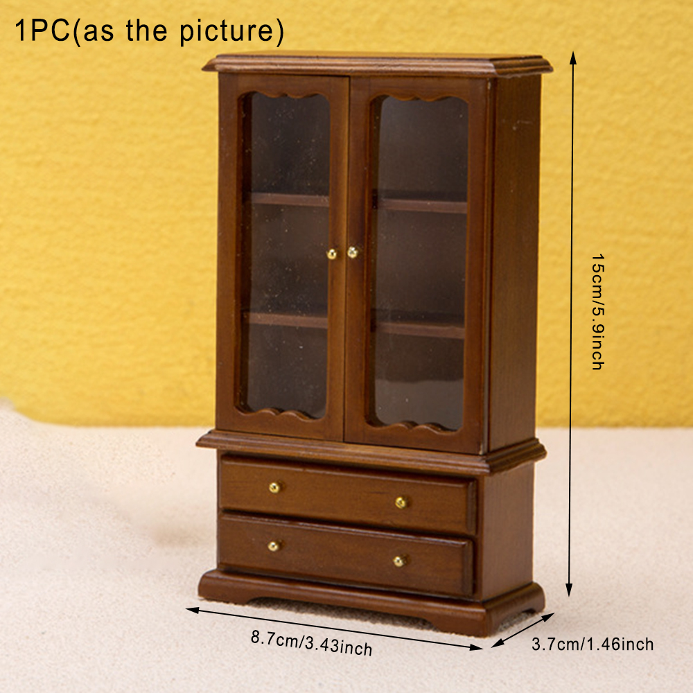 FUNNYFAIRYE 1/12 Miniature Kitchen Cabinet Cupboards with Drawer Dollhouse Furniture Toy,Walnut