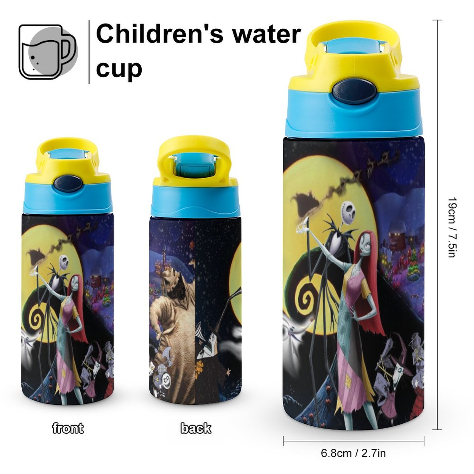 The Nightmare Before Christmas Party Kid's Insulated Water Bottle With Straw Vacuum Stainless Steel Cup Leak-Proof Children Toddler Thermoses