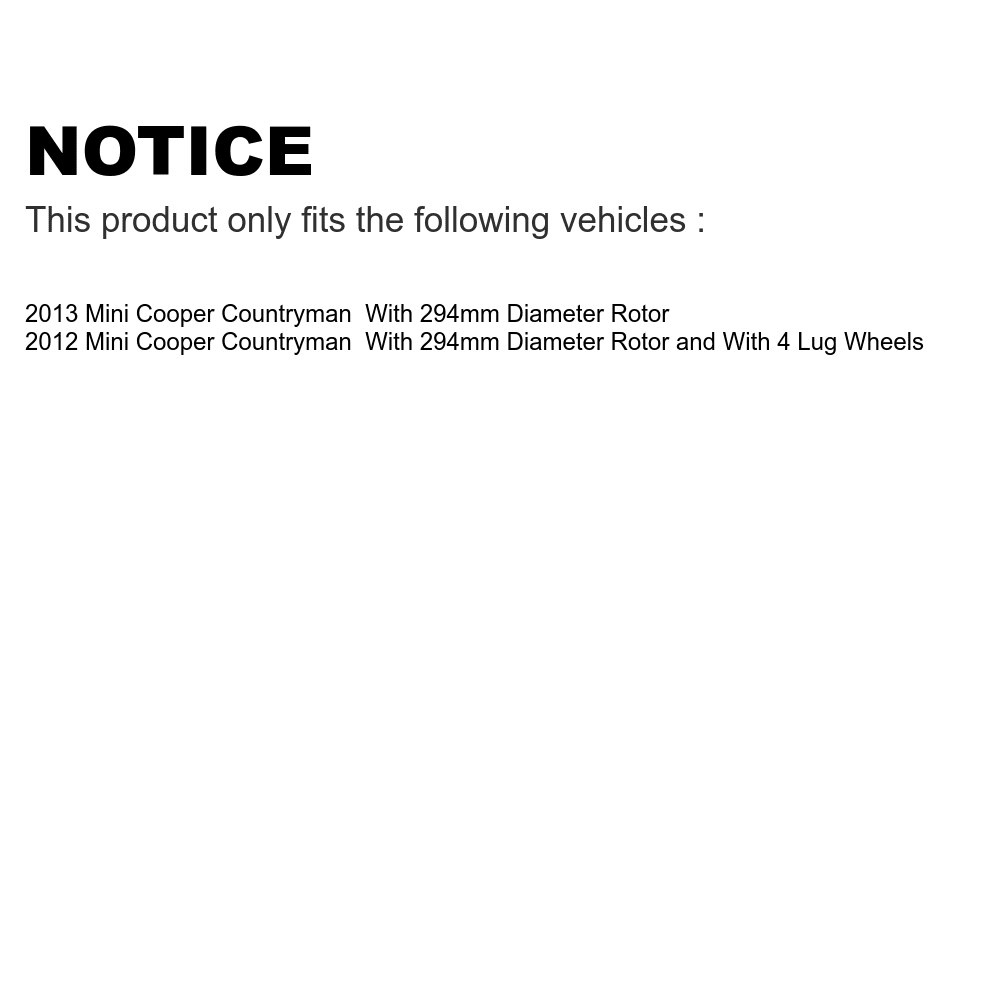 Transit Auto - Front Hub Bearing Assembly With Coated Disc Brake Rotors And Semi-Metallic Pads Kit For 2012-2013 Mini Cooper Countryman 294mm Diameter Rotor KBB-103940