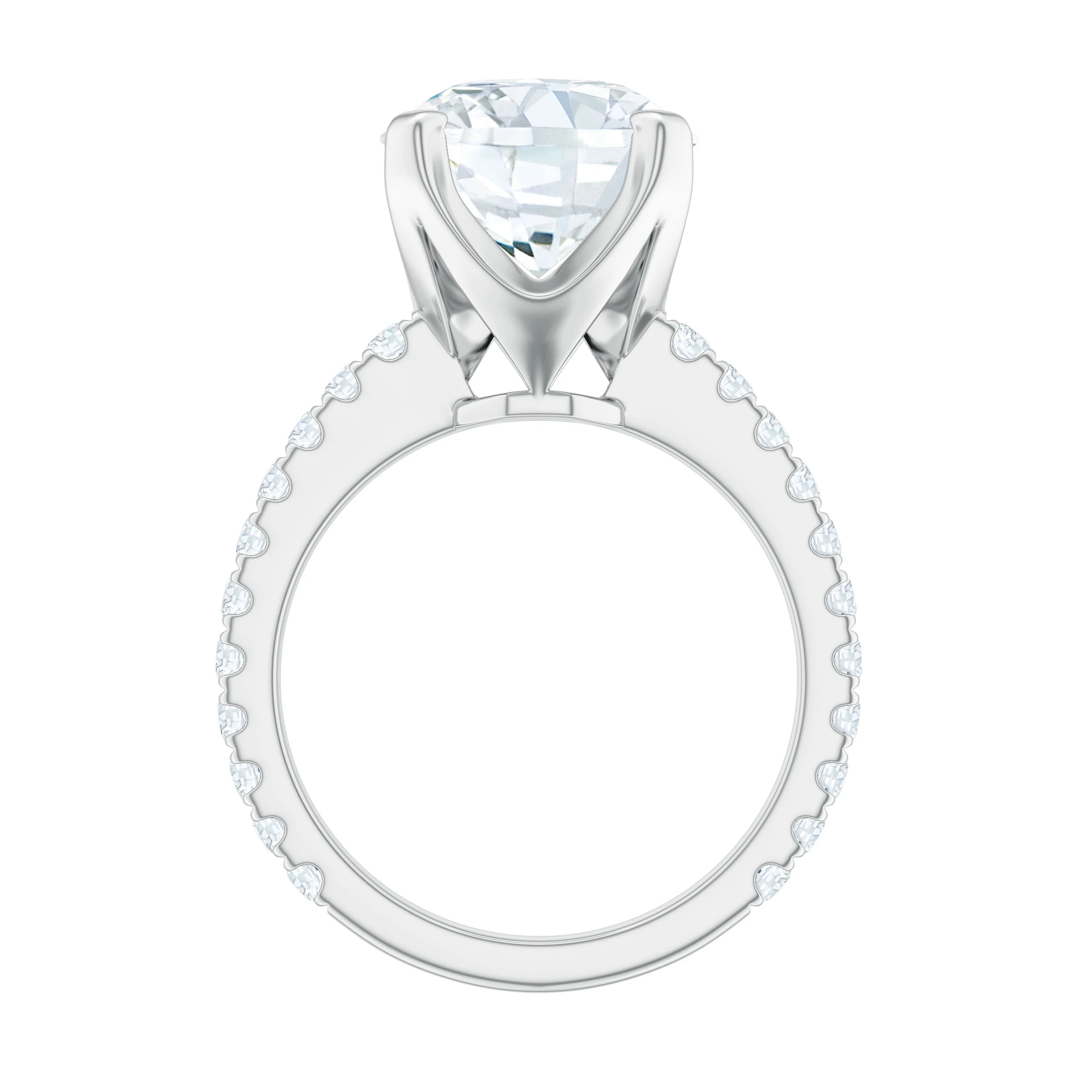 Moissanite Solitaire Engagement Ring with Side Stones (10 mm, D-VS1 Quality), 18K White Gold, US 3.50