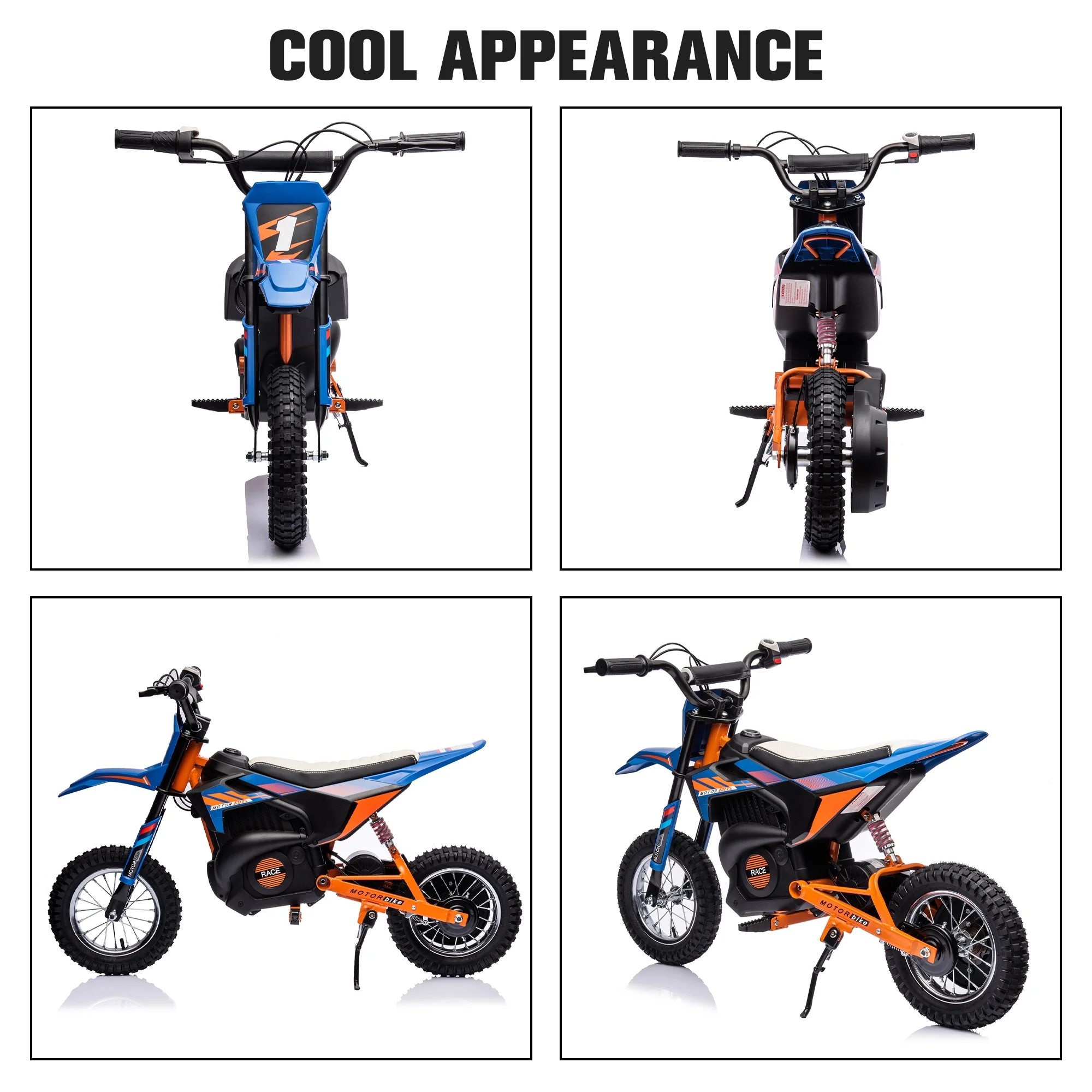 COCLUB 24V Electric Dirt Bike for Age 13+, 250W Battery Powered Ride On Motorcycle Toy with Twist Grip Throttle, Hand-operated Rear Brake, Chain-driven Motor, Rear Wheel Suspension, Blue