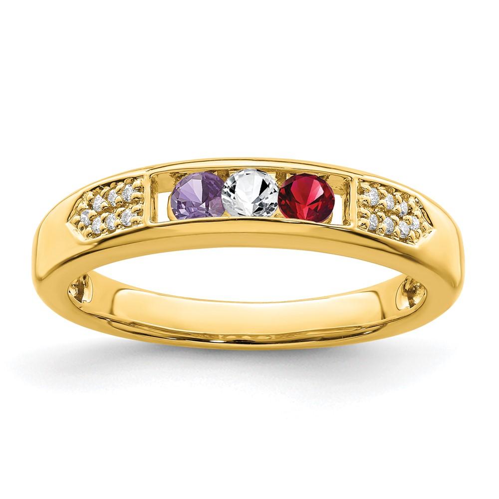14K Yellow Gold Family Jewelry Synthetic Stone & Real Diamond Set Ring