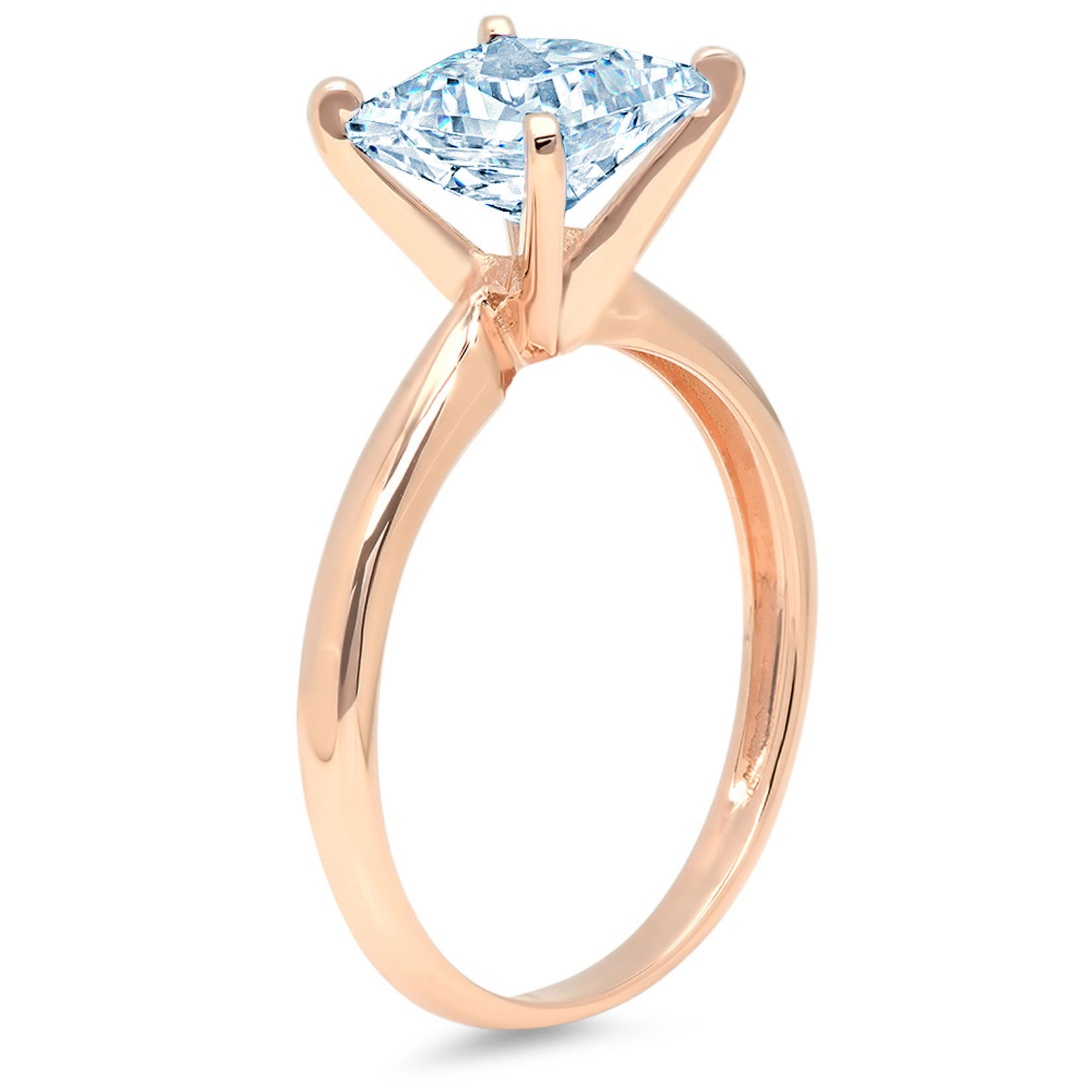 3.0ct Princess Cut Blue Simulated Diamond 18k Pink Rose Gold Engraving Statement Anniversary Engagement Wedding Solitaire Ring Size 3.5