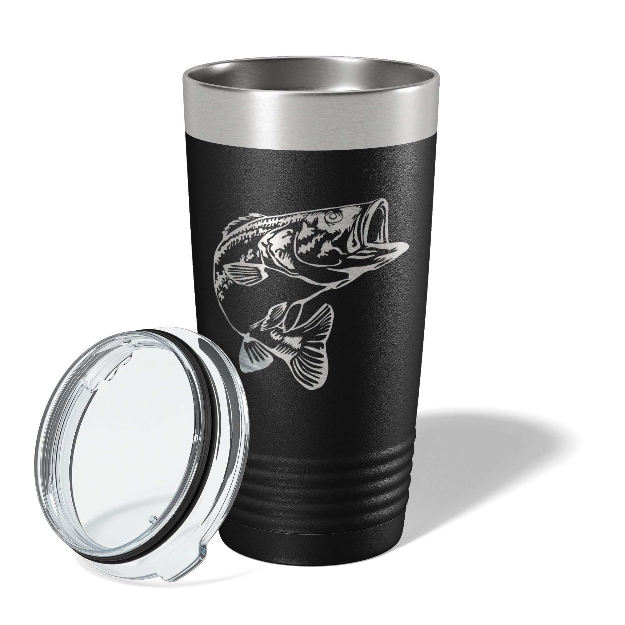 Bass Fishing Tumbler Angler Travel Mug Insulated Laser Engraved Coffee Cup Gift 20 oz Black