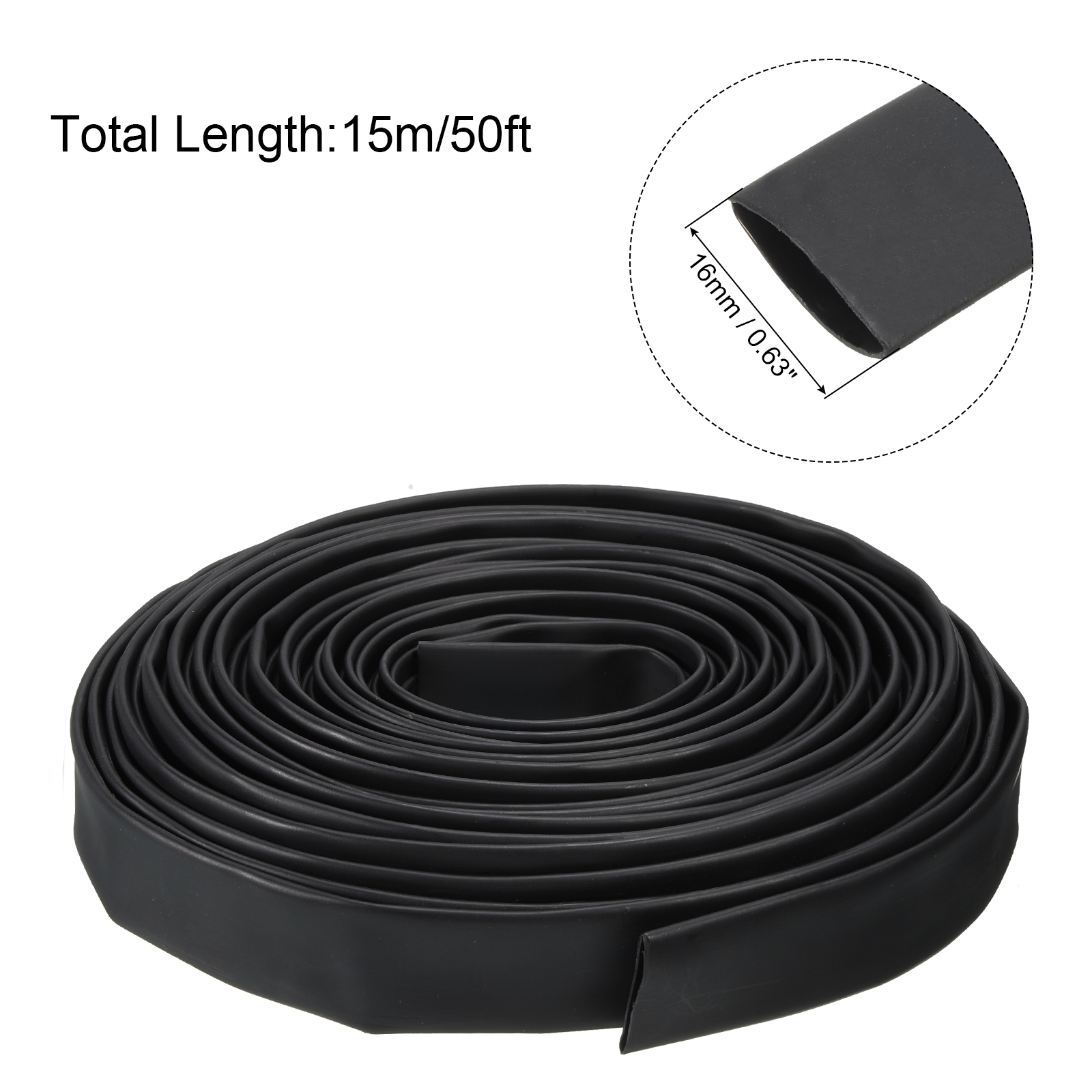 18mm Dia 50ft Heat Shrink Tubing 4:1 Dual Wall Adhesive Lined Marine Waterproof Shrink Tube Black