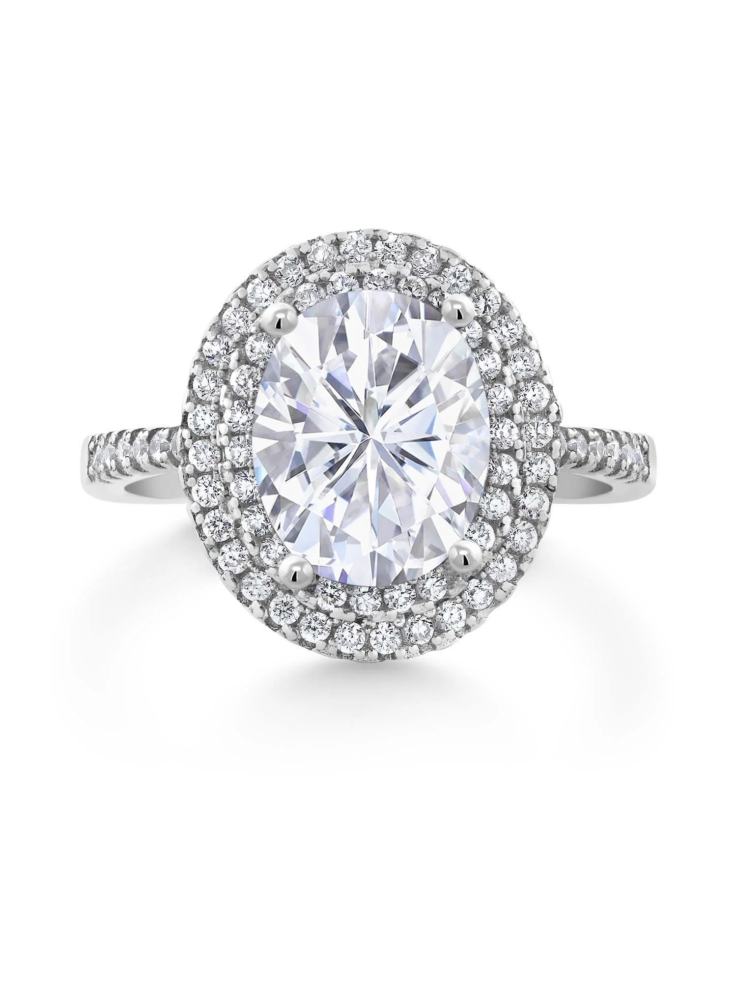 Gem Stone King 925 Sterling Silver White Moissanite Halo Engagement Ring (2.53 Cttw, Available In Size 5, 6, 7, 8, 9)