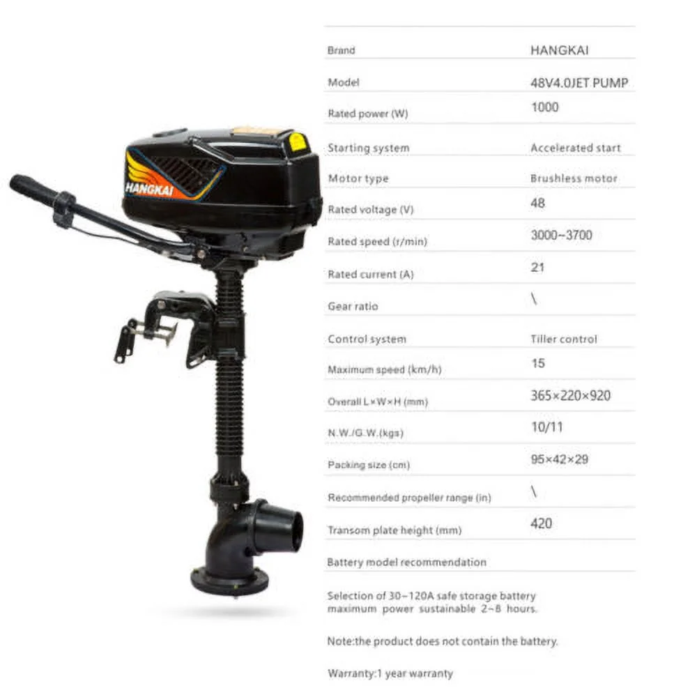 48V 1000W Electric Brushless Trolling Outboard Motor Fishing Boat Engine