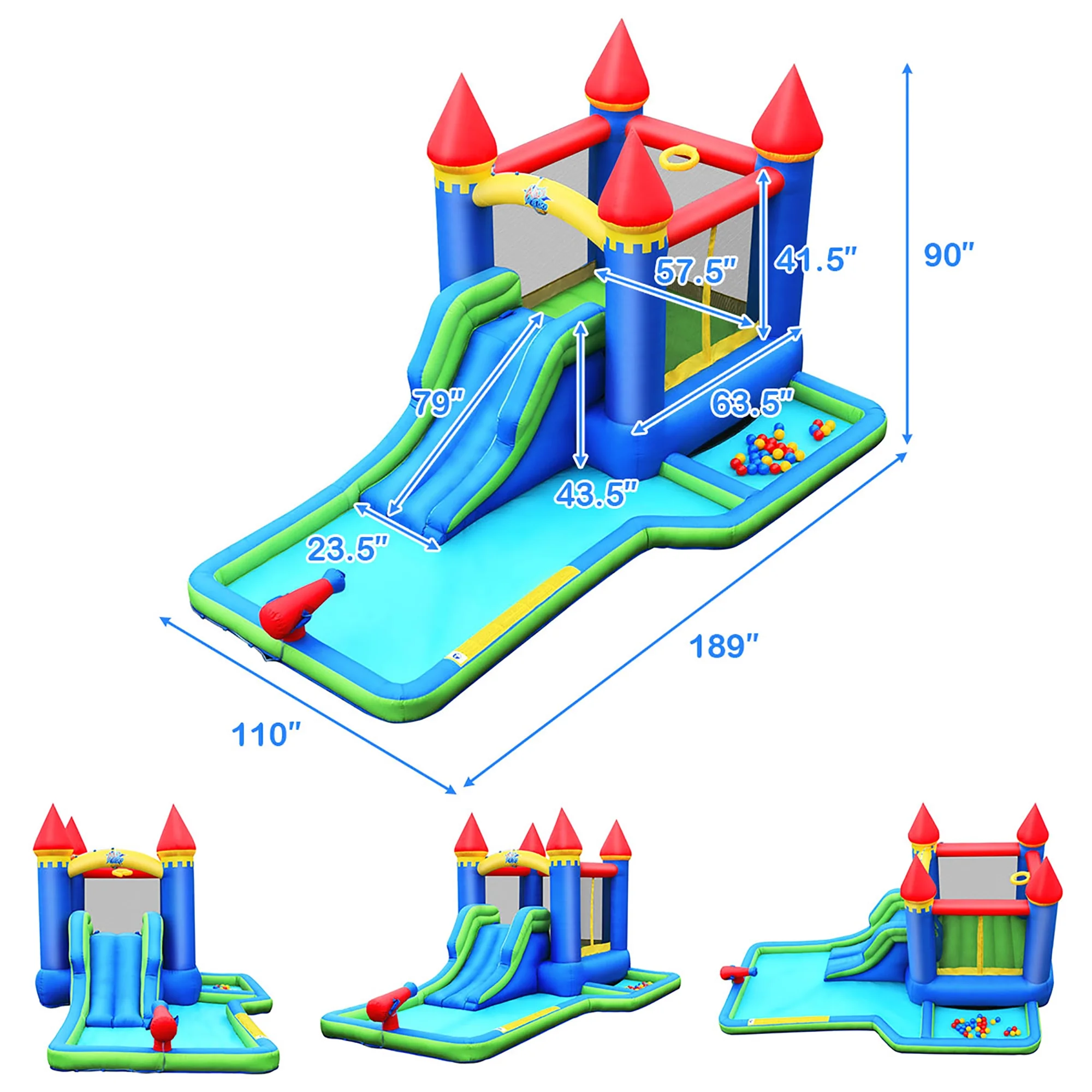 Costway Inflatable Castle Bouncer Bounce House Slide Water Park BallPit with 580W Blower