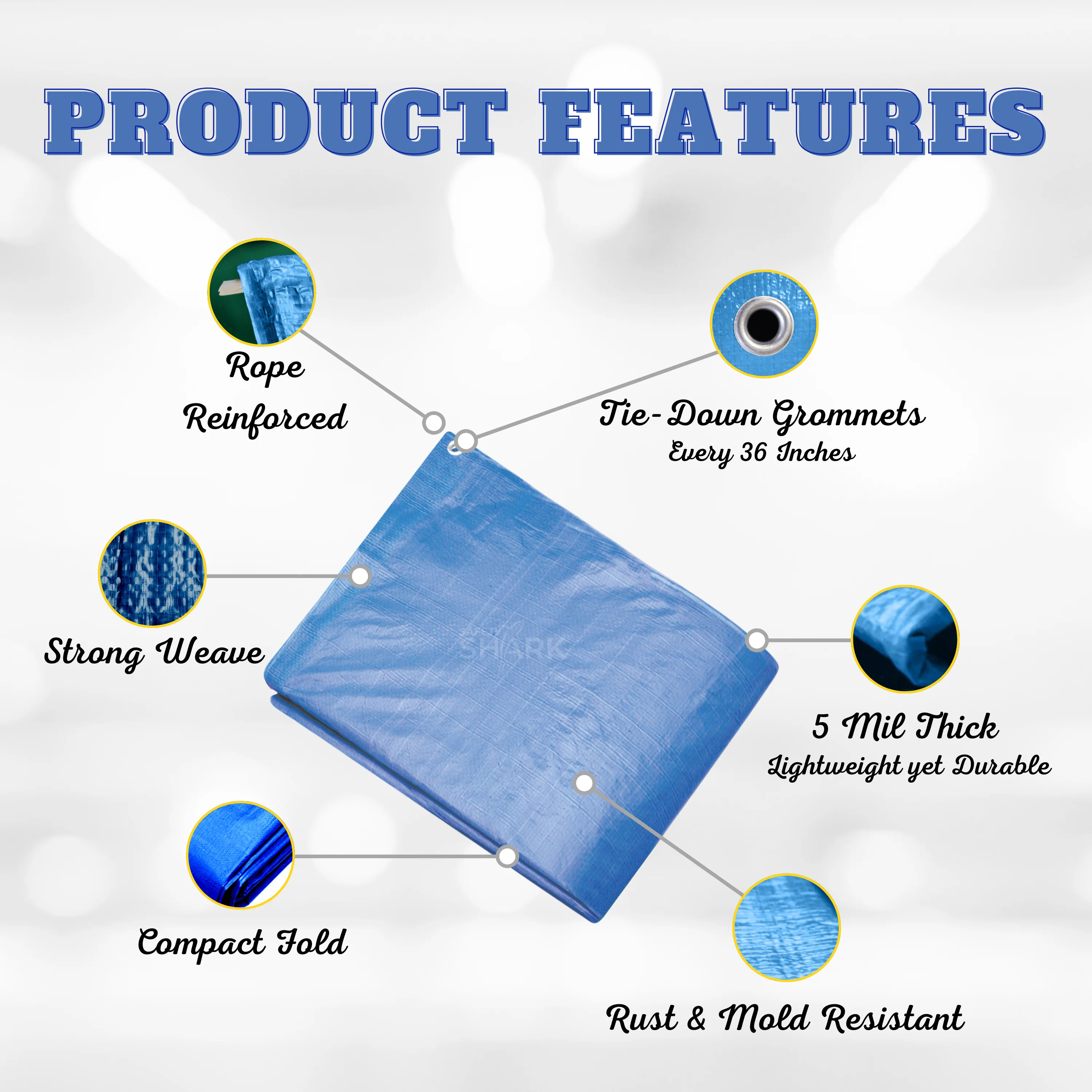 Safety Shark Heavy Duty Waterproof Tarp (20x20 Feet) Outdoor Weather Cover