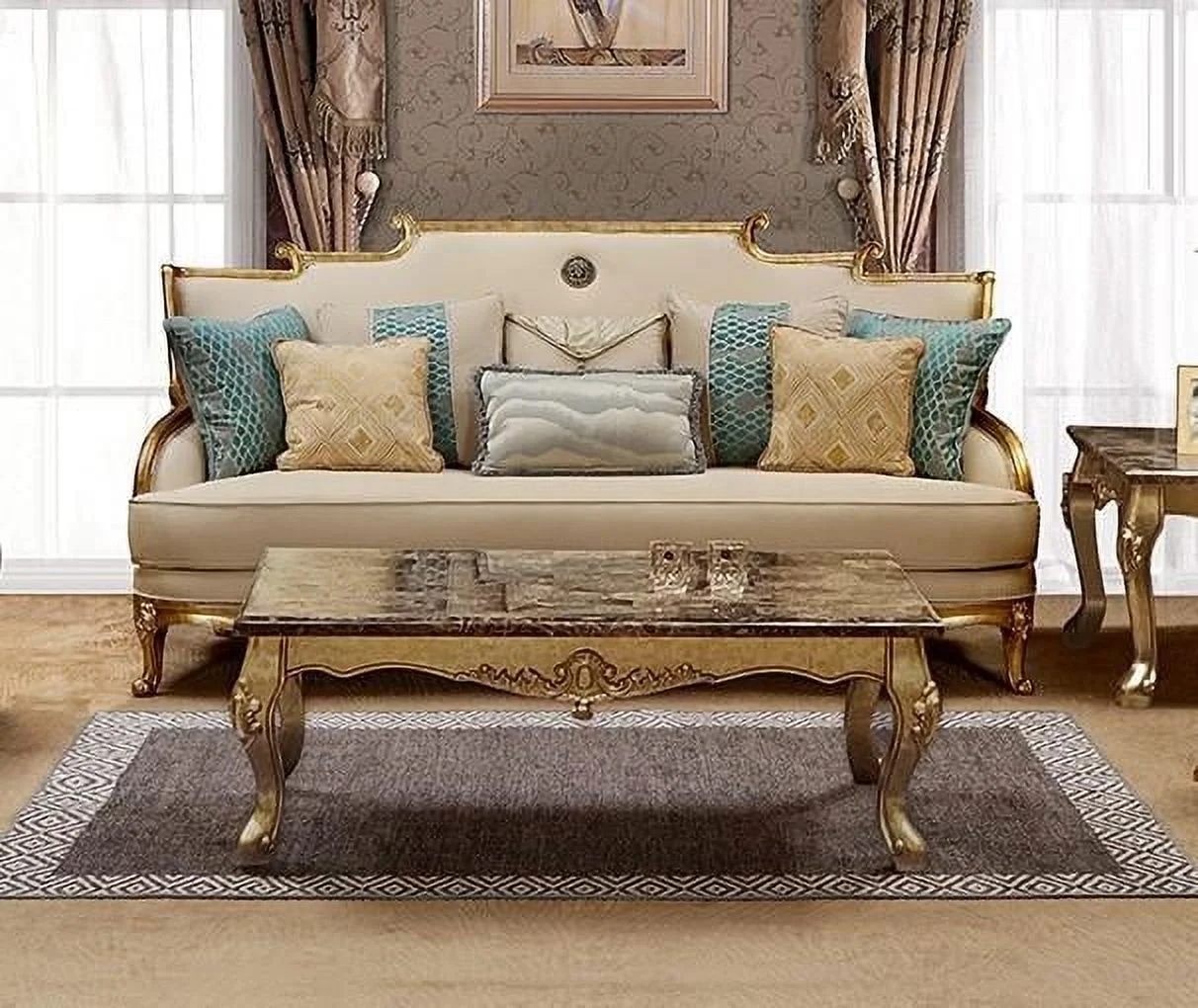 Gold & Light Beige Sofa Set 2Pcs Traditional Cosmos Furniture Majestic