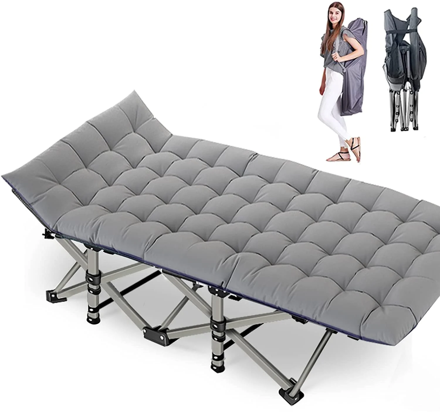 Slsy Folding Camping Cots with 2 Sided Mattress, Heavy Duty Wide Sleeping Cots, Folding Cots with Carry Bag