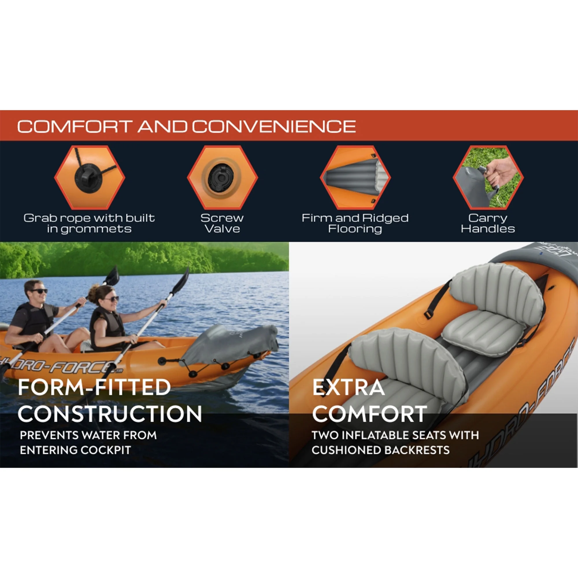 Hydro-Force 10 Foot by 6 Inch Rapid X2 Inflatable Kayak w/Inflata-Shield