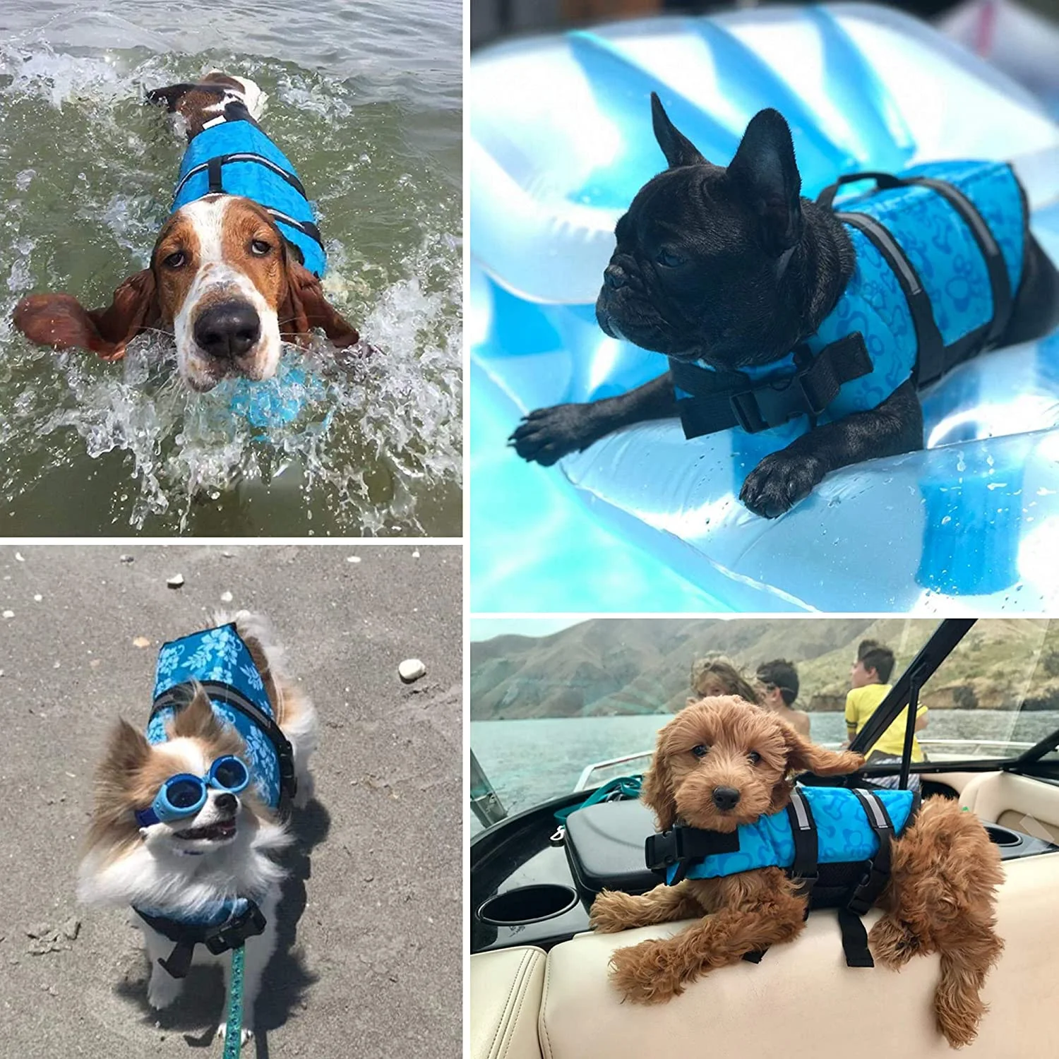 Dog Life Jacket Easy-Fit Adjustable Belt Pet Saver Swimming Safety Swimsuit Preserver with Reflective Stripes for Doggie (M, Blue)