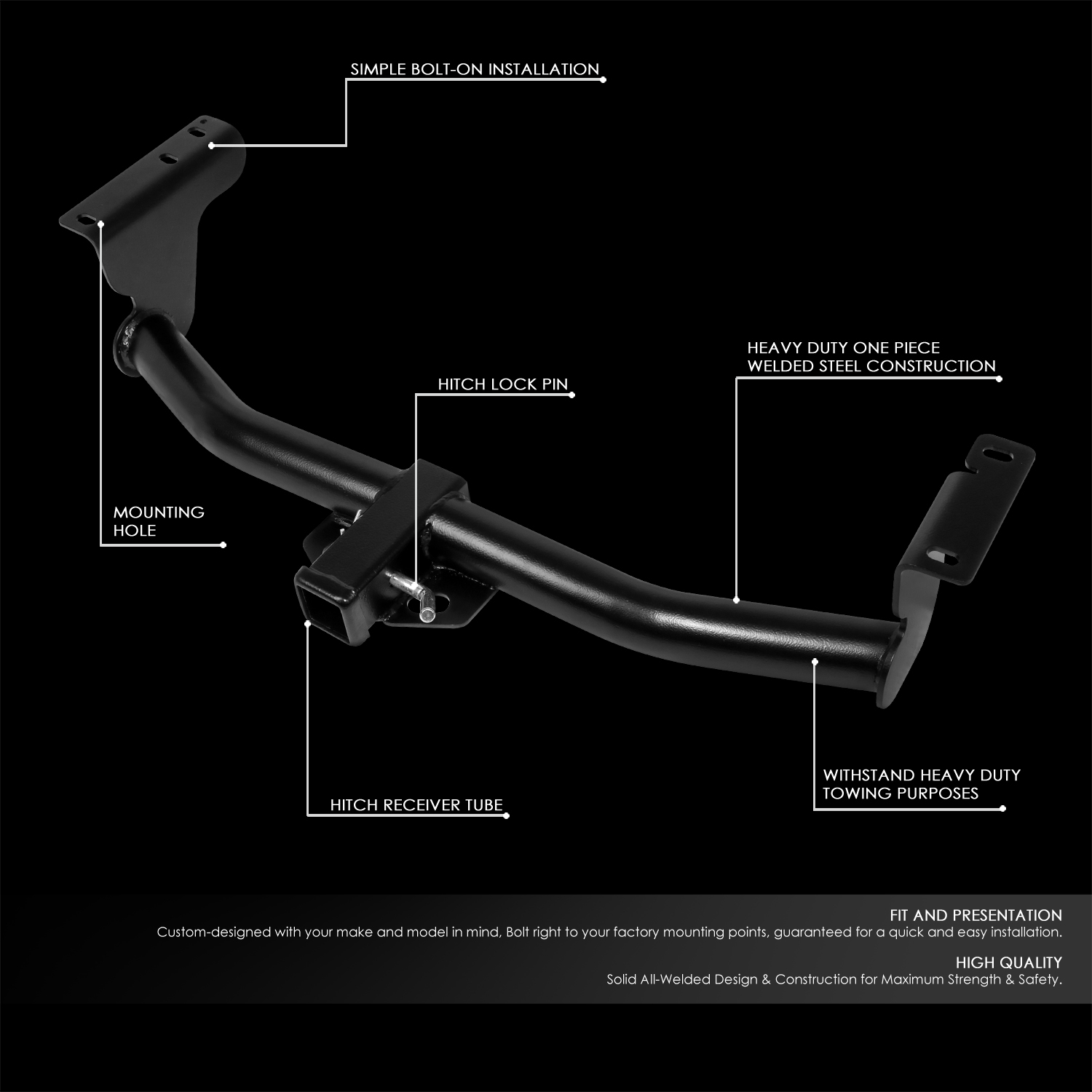 DNA Motoring TH-N-039 For 2009-2014 Murano 2 inches Class 3 Trailer Towing Hitch Receiver Replacement W/ hitch pin 10 11 12 13