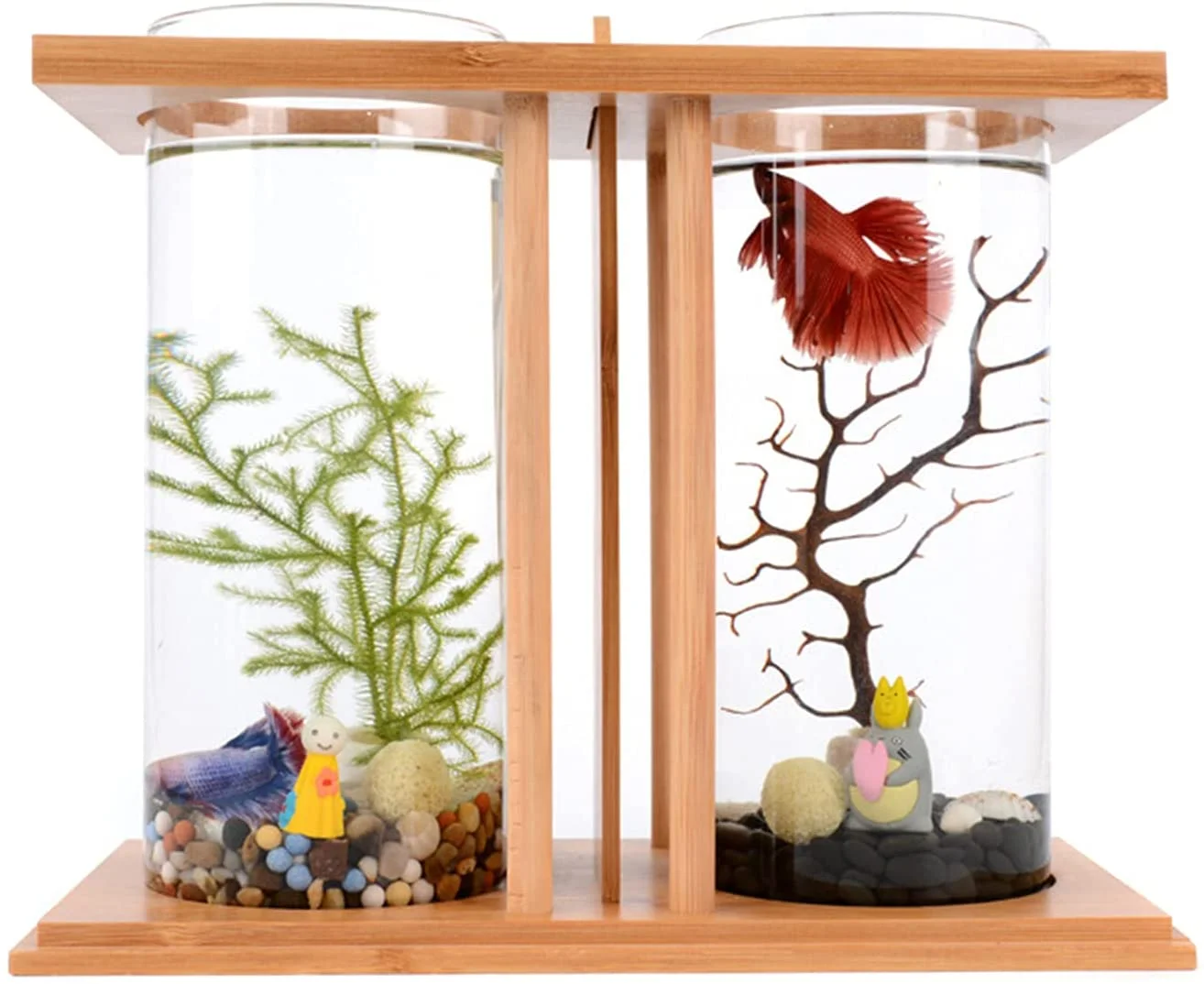 Miumaeov Bamboo Fish Bowl Office Glass Aquarium Mini Fish Tank Ecological Bottle Desktop Decoration