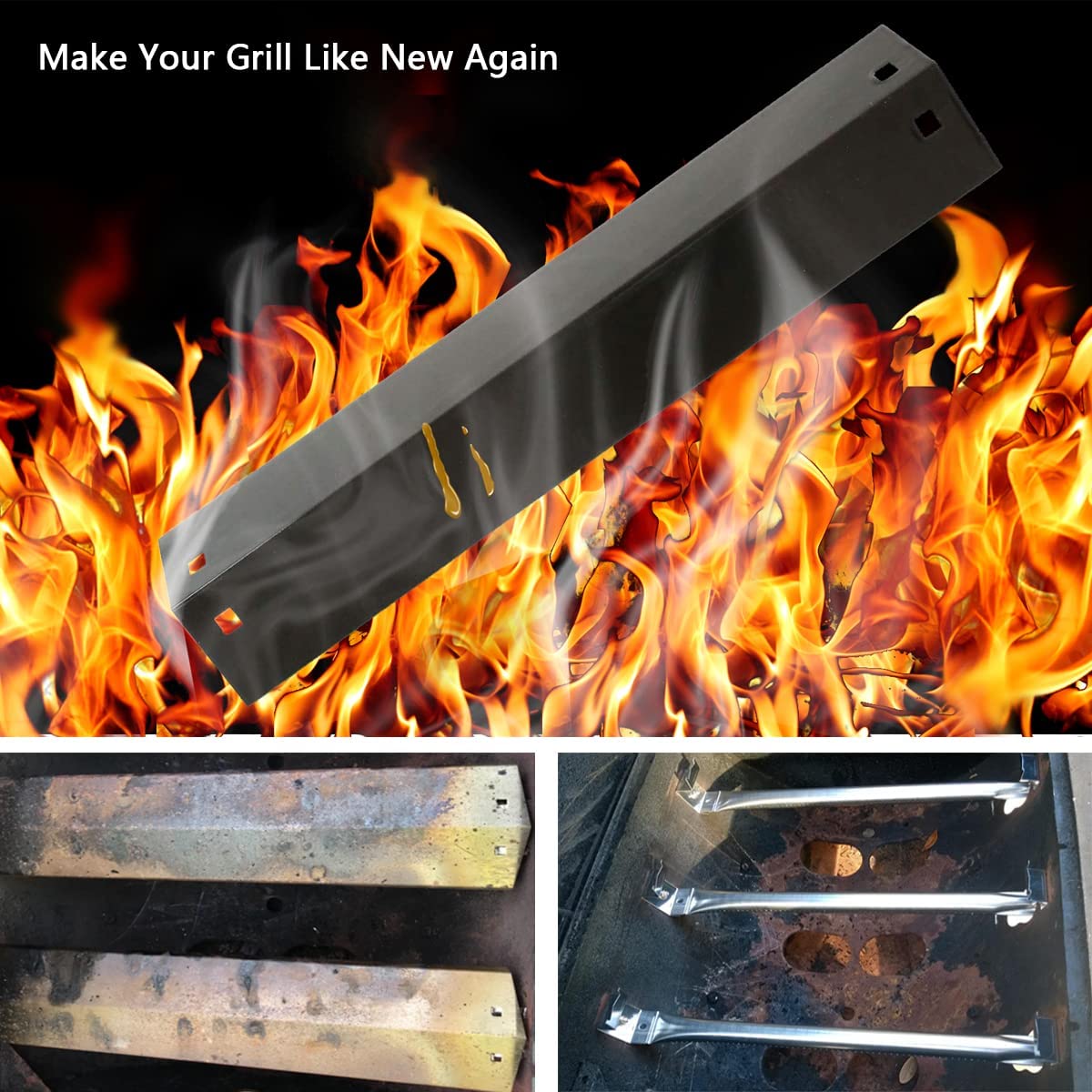 Hisencn Repair Parts for Chargriller 5050, 3001, 5650, 3008, 3030, 4000, King Griller Gas Grill Stainless Grill Burner Tube, Heat Plate Shield Tent, Hanger Brackets, Electronic Ignitor Replacement