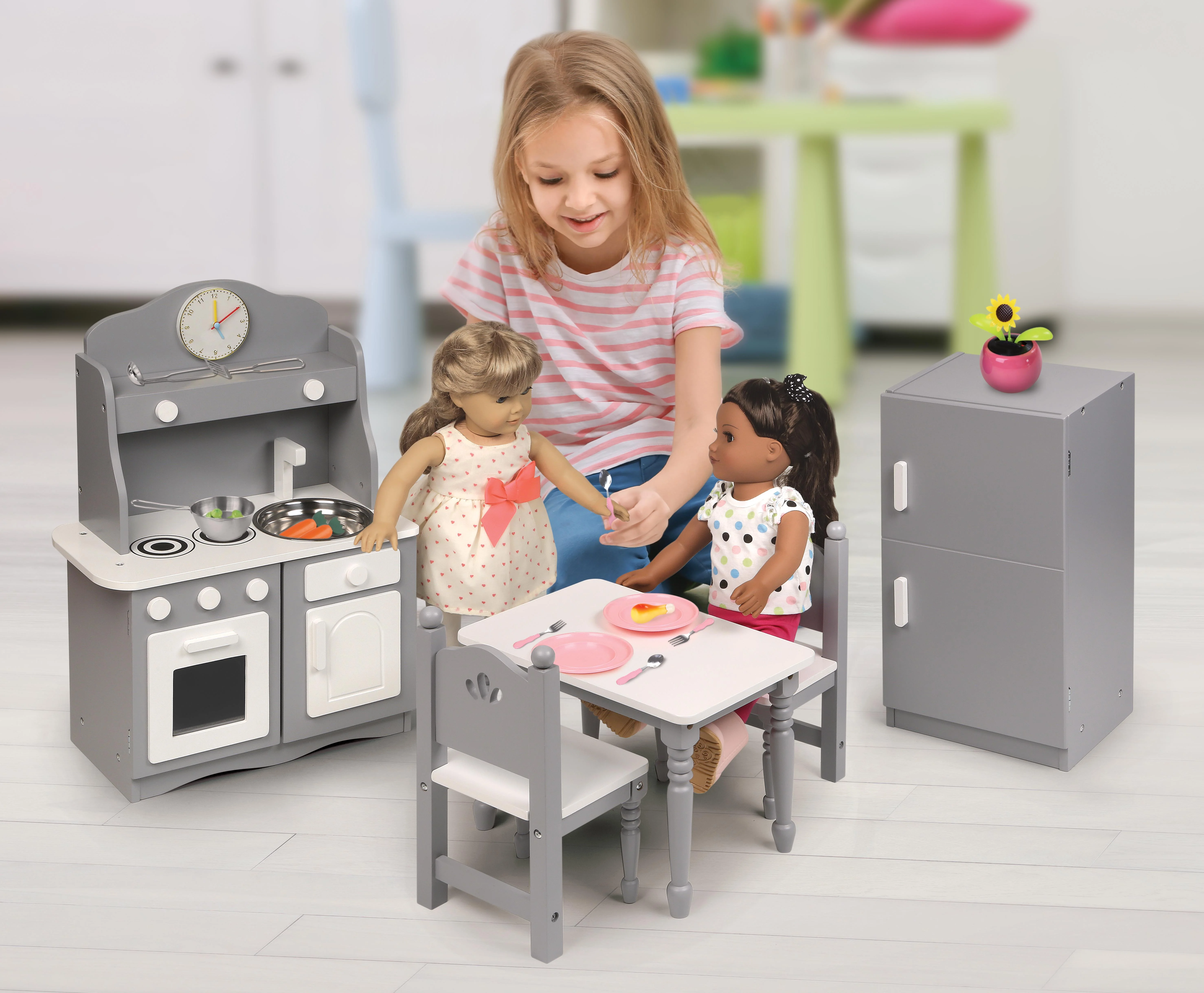 Badger Basket Kitchen Furniture Set for 18 inch Dolls - Gray/White