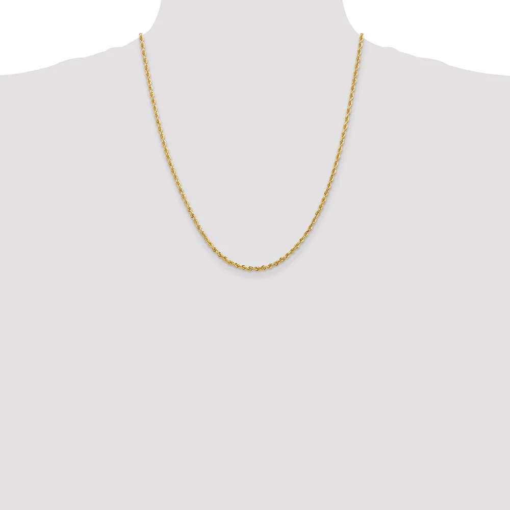 Real 14kt Yellow Gold 2.75mm Diamond Cut Quadruple Rope Chain; 22 inch; Lobster Clasp; for Adults and Teens; for Women and Men