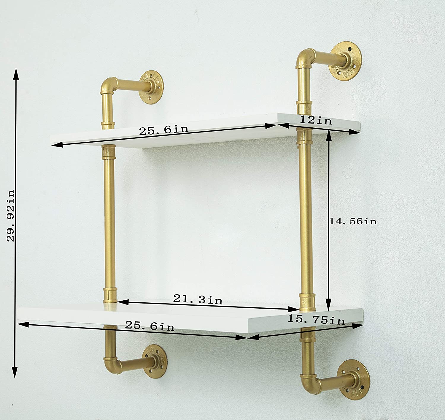 Gold,Industrial Retro Wall Mount Iron Pipe shelves,Microwave Oven Rack- Wall mounted Microwave Oven Shelf Stand,Storage Organizer For Kitchen,Oven,Toaster,Utensils,Spice,Mitts and more