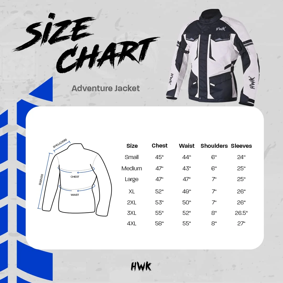 HWK Motorcycle Jacket for Men Adventure/Touring with Cordura Textile Fabric for Motorbike Riding and Impact Protection Armor (Grey, XL)