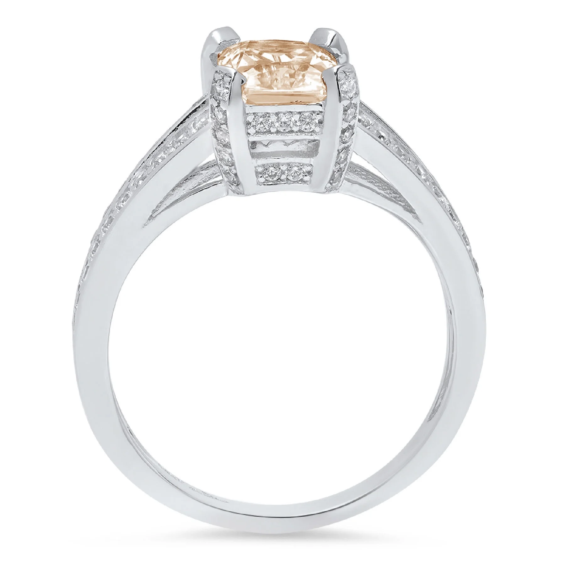 2.45ct Emerald Cut Brown Champagne Simulated Diamond 18k White Gold Engraving Statement Anniversary Engagement Wedding Ring Size 3.5