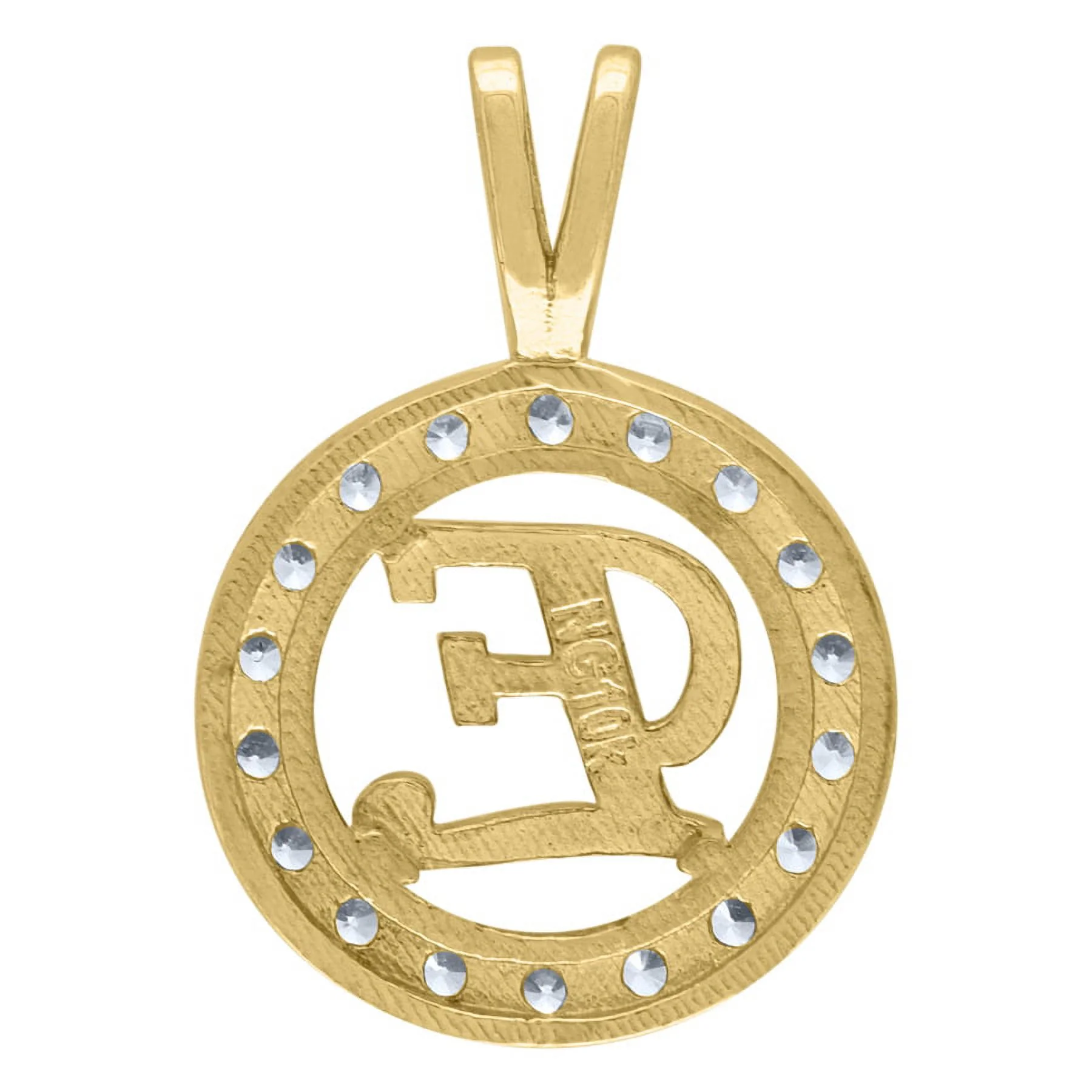 10k Two tone Gold Unisex CZ Cubic Zirconia Letter Name Personalized Monogram Initial E Round Charm Pendant Necklace Meas