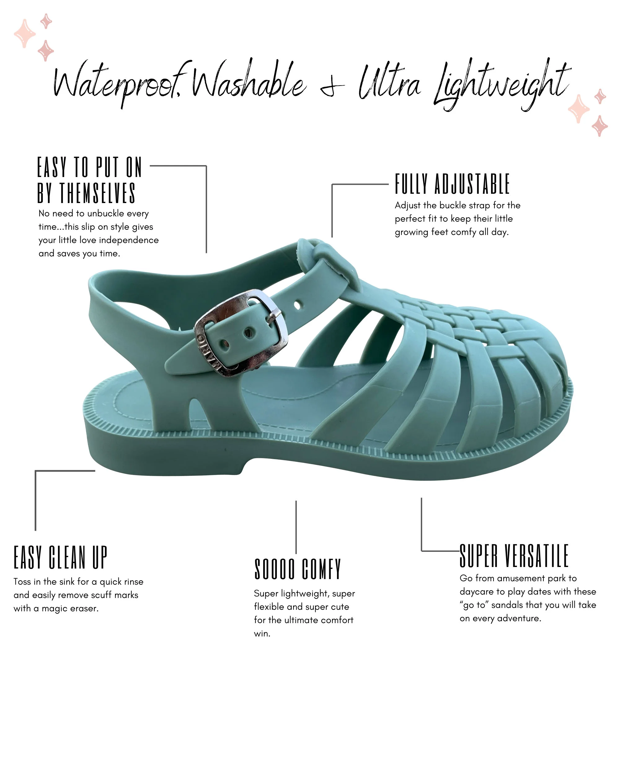 Lucky Love Mary Jane Shoes for Toddler Girls - Jelly Shoes and Kids Sandals in Matte Colors, Easy to Slip On
