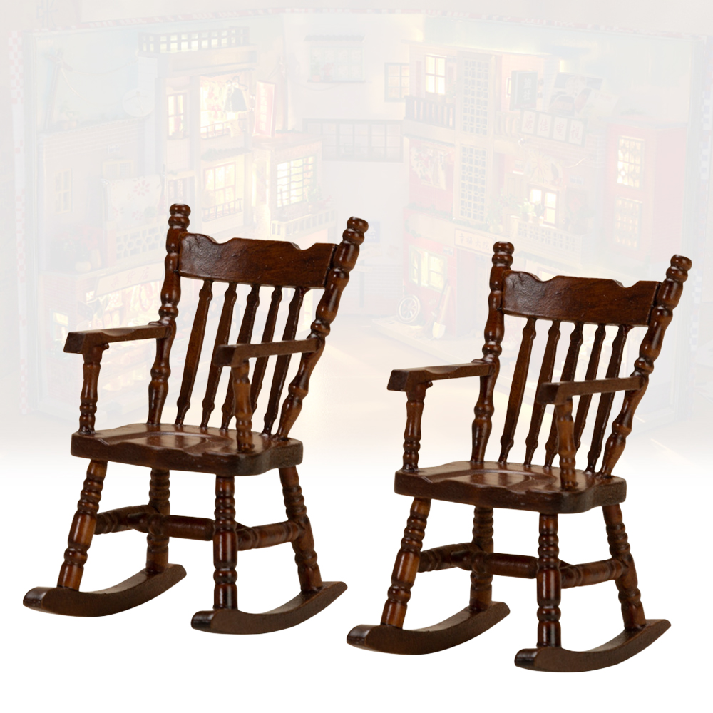 Sarzi 1: 12 Dollhouse Walnut Rocking Chairs , Mini Furniture Decoration Model Scene Decoration, 2 Pieces