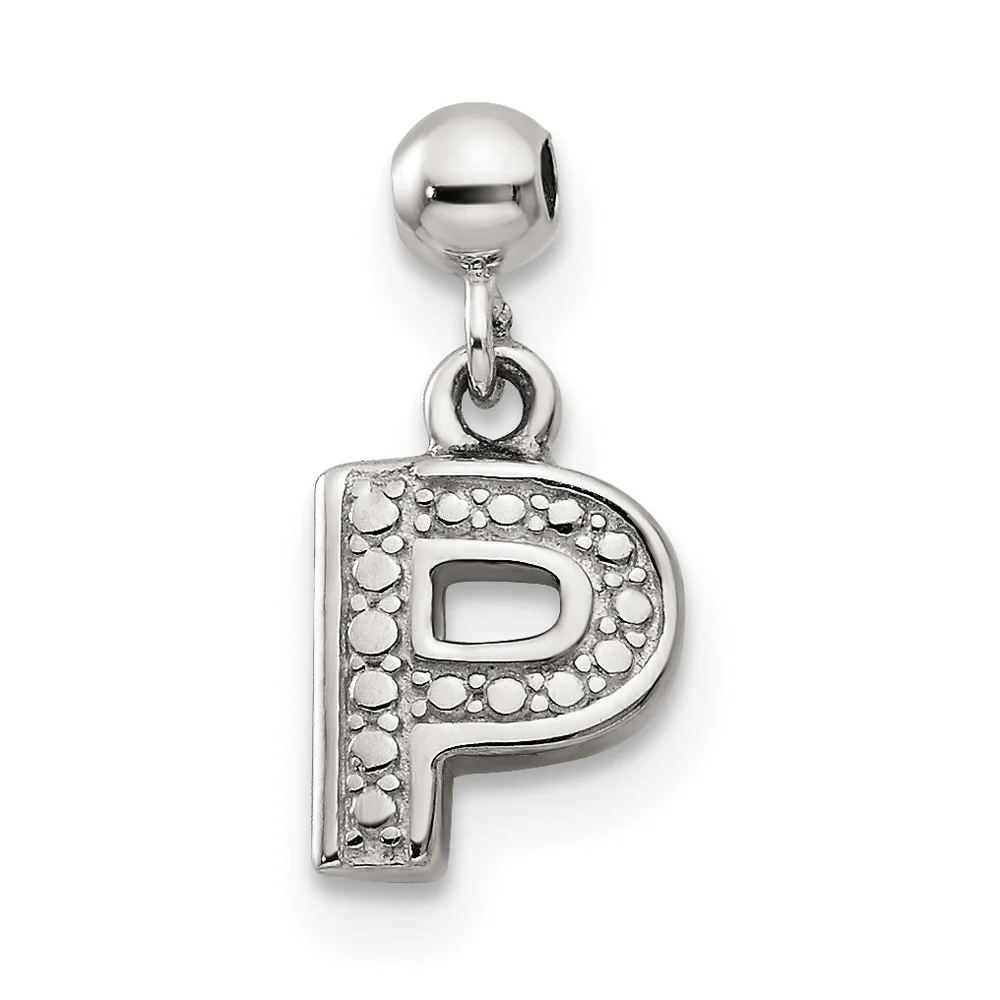 Carat in Karats Sterling Silver Letter P Dangle Initial Charm Pendant (13.3mm x 6.3mm) With Sterling Silver Rope Chain Necklace 20''