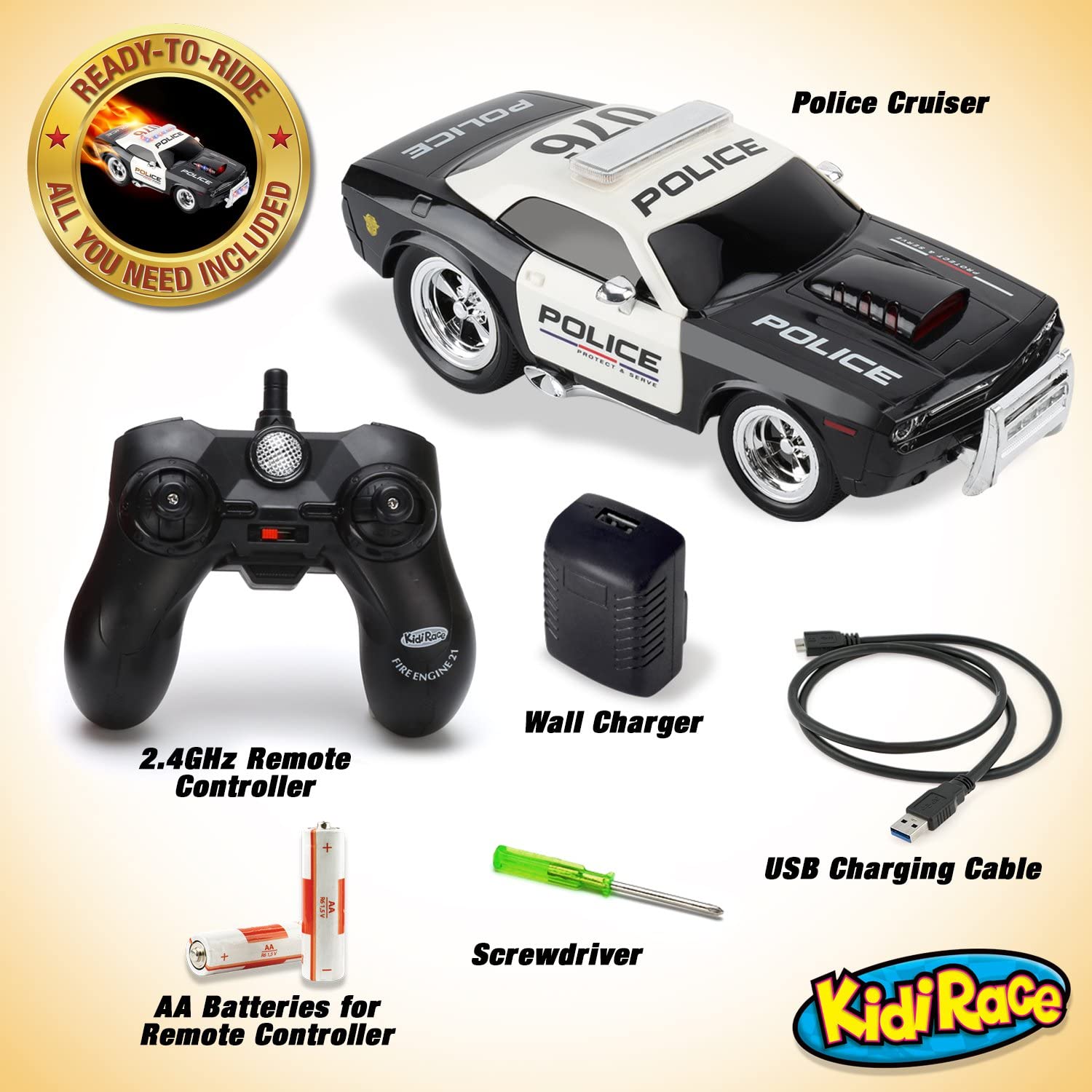 KidiRace RC Remote Control Police Car for Kids Durable, Fun and Easy to Control