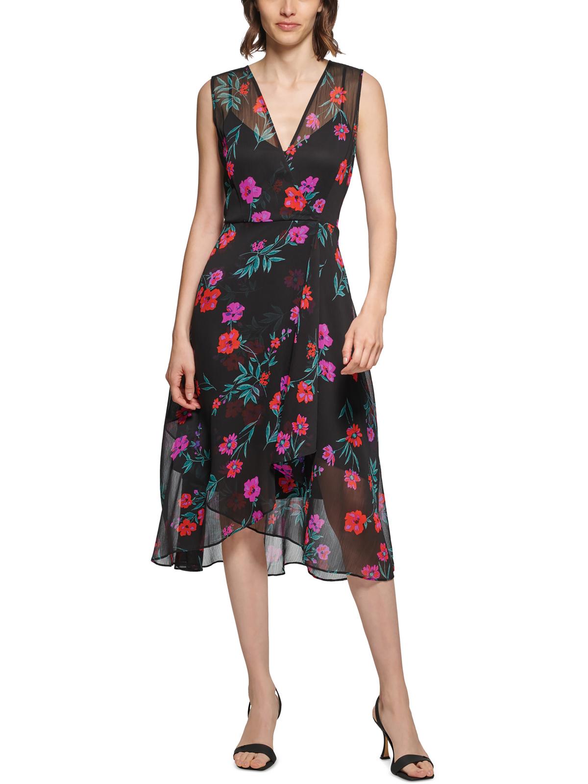 Calvin Klein Womens Surplice Midi Fit & Flare Dress
