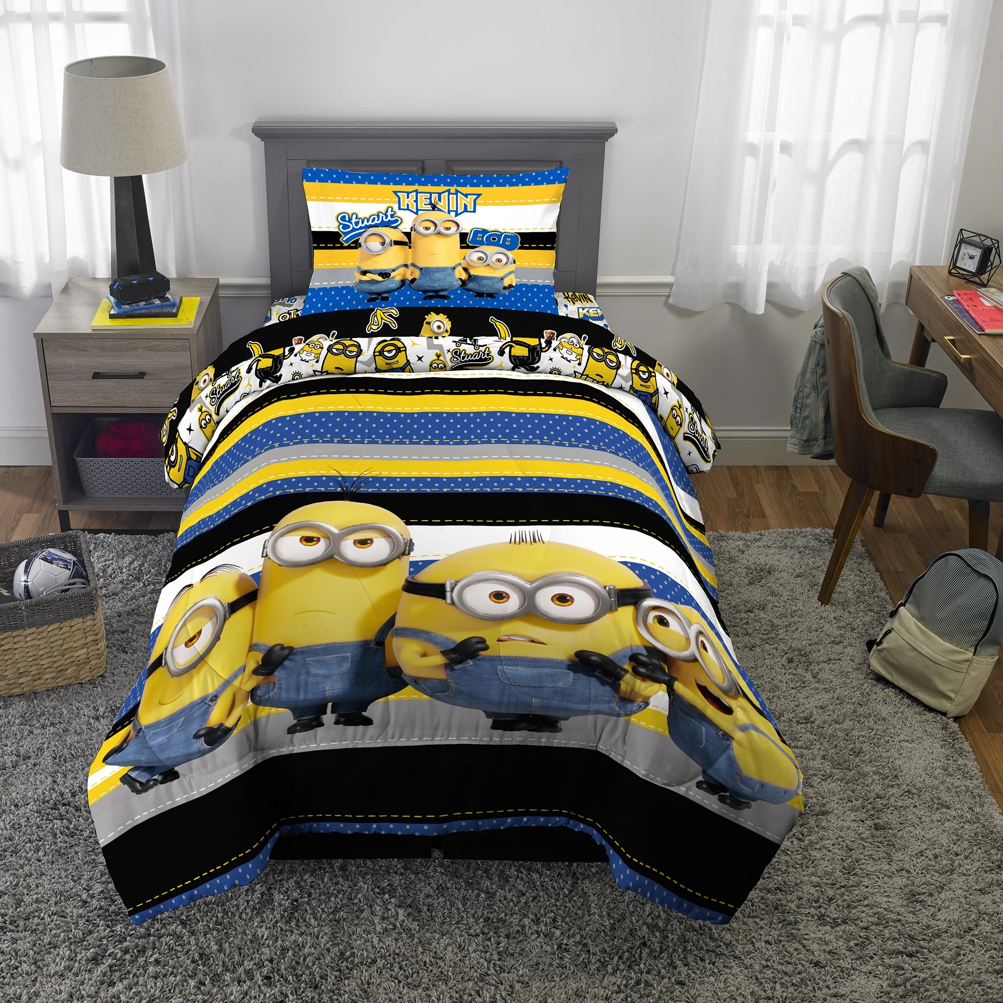Minions Kids Comforter and Sham, 2-Piece Set, Twin/Full, Reversible, Blue and Yellow