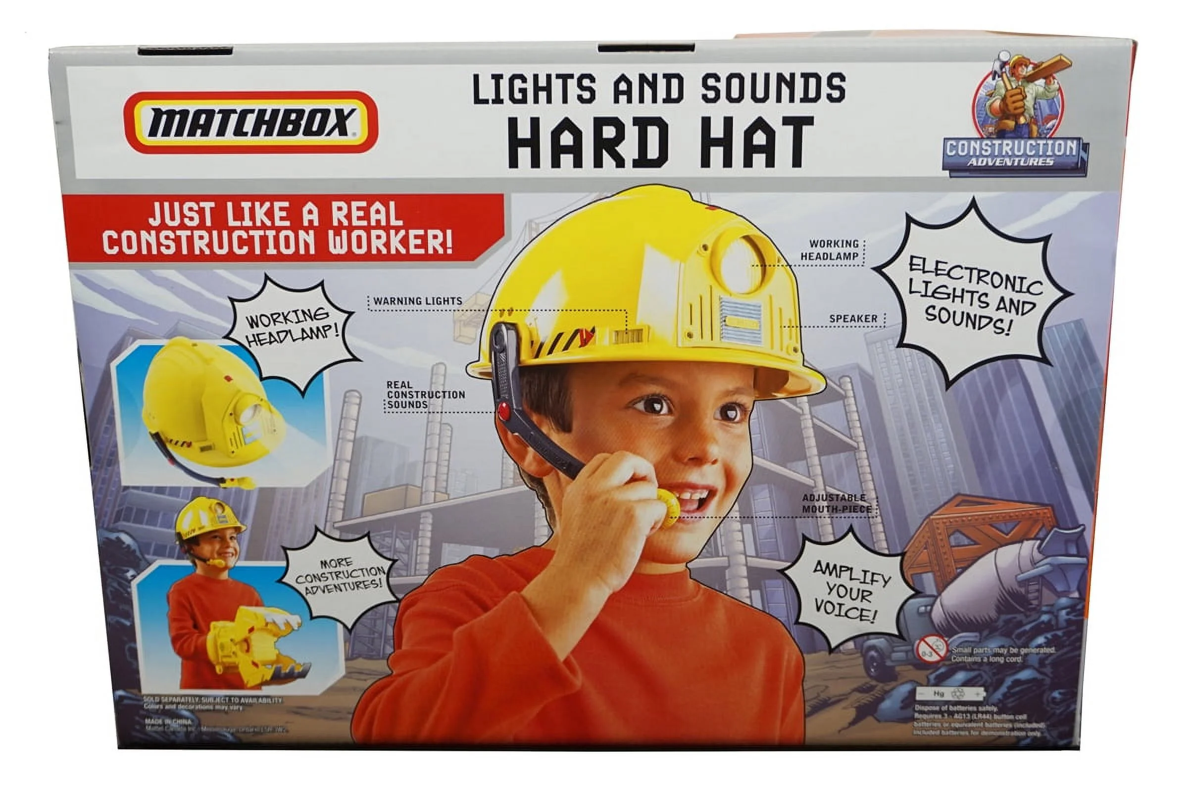 Matchbox Construction Adventure Lights And Sounds Hard Hat - Features a cool flip-down visor and a voice amplifier