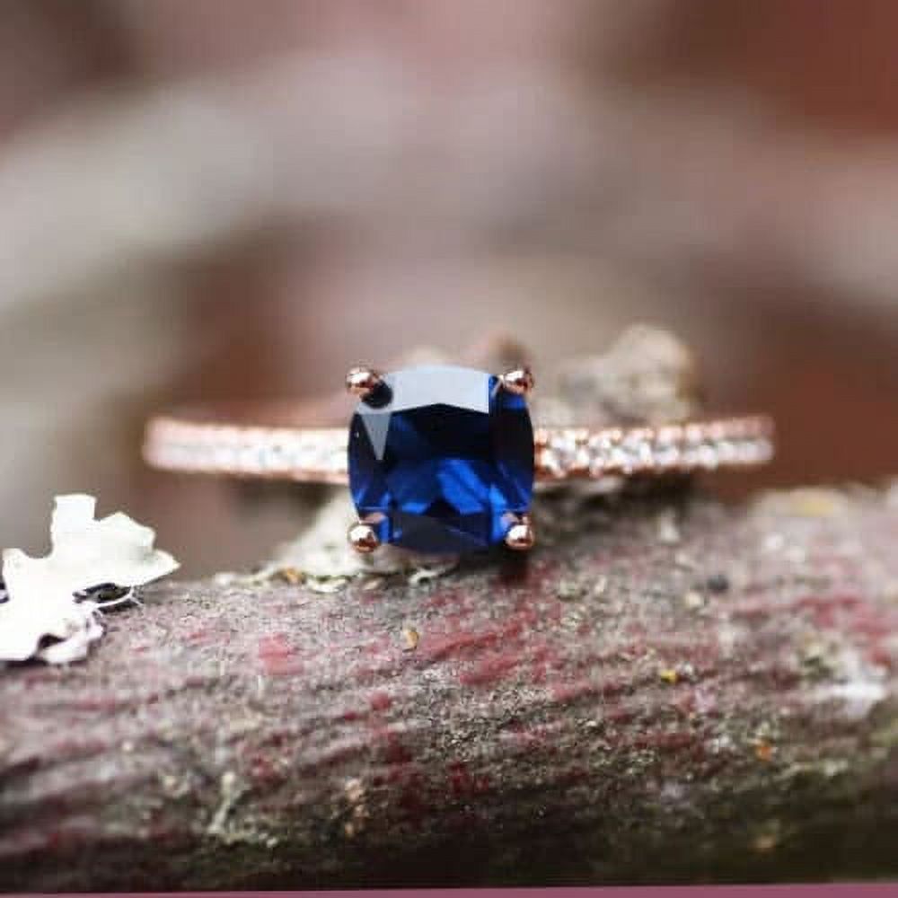 Certified Natural Cushion Cut Blue Sapphire Ring Bridal Wedding Ring Astrological Rashi Ratna 14k Rose Gold Engagement Ring For Women