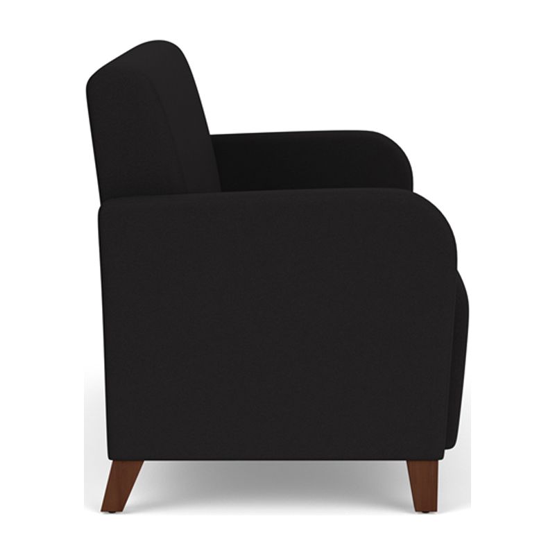 Lesro Siena Fabric Lounge Reception Loveseat in Black and Walnut