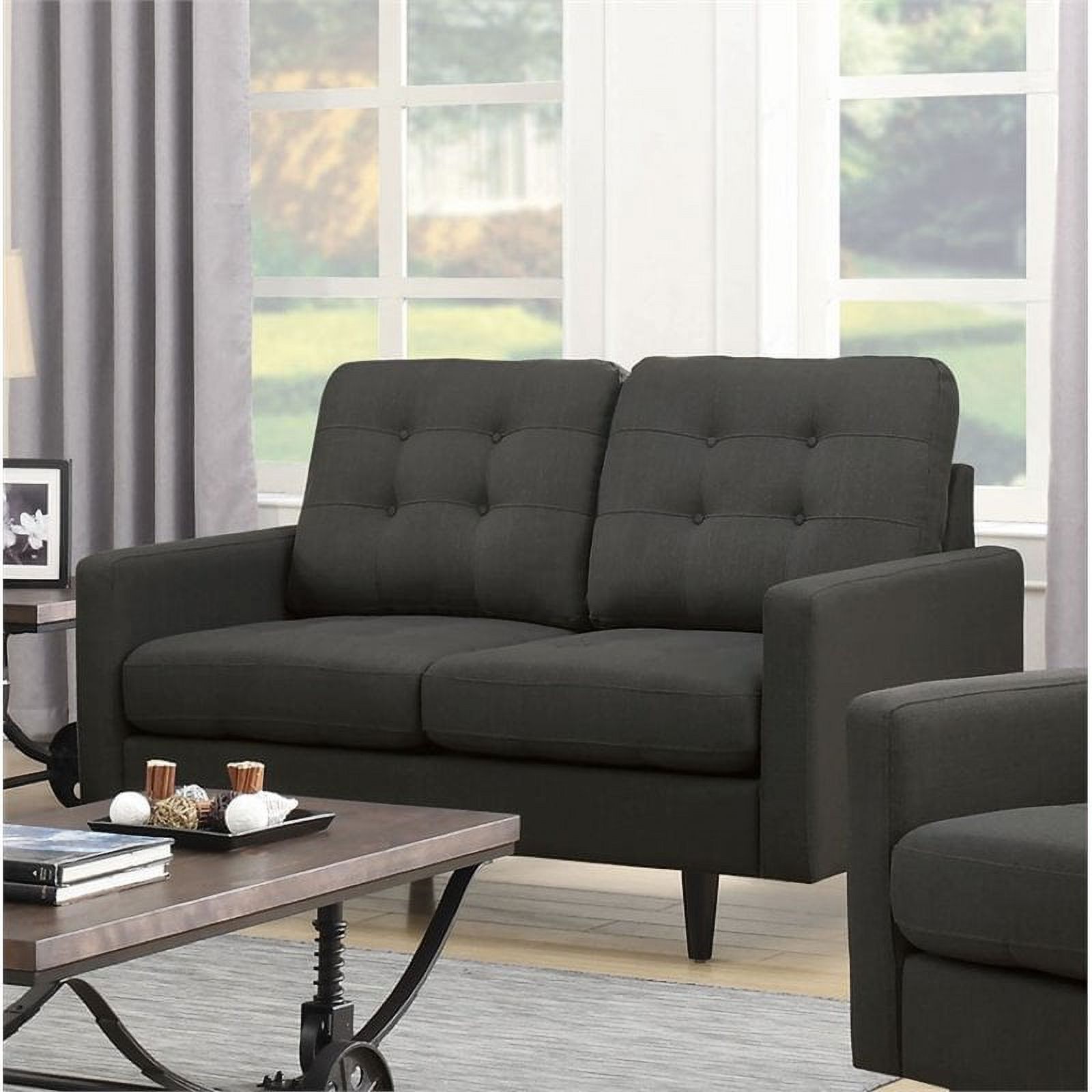 Mid Century Upholstered Loveseat, In Charcoal