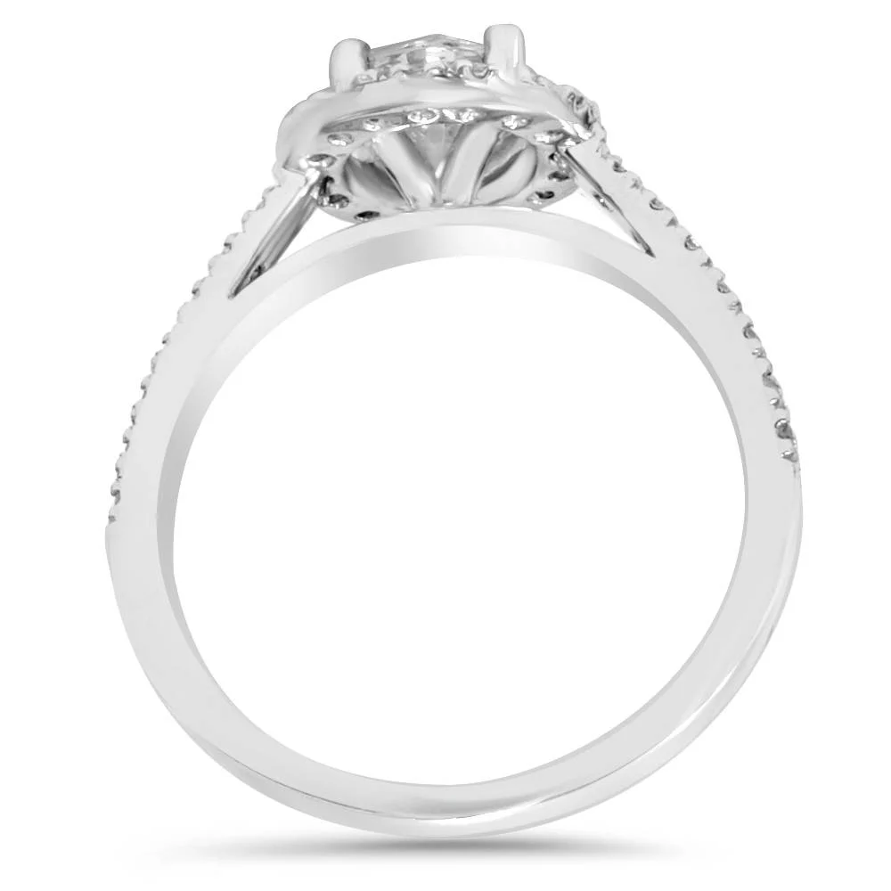 Pompeii3 1CT Halo Round Diamond Engagement Ring 14K White Gold