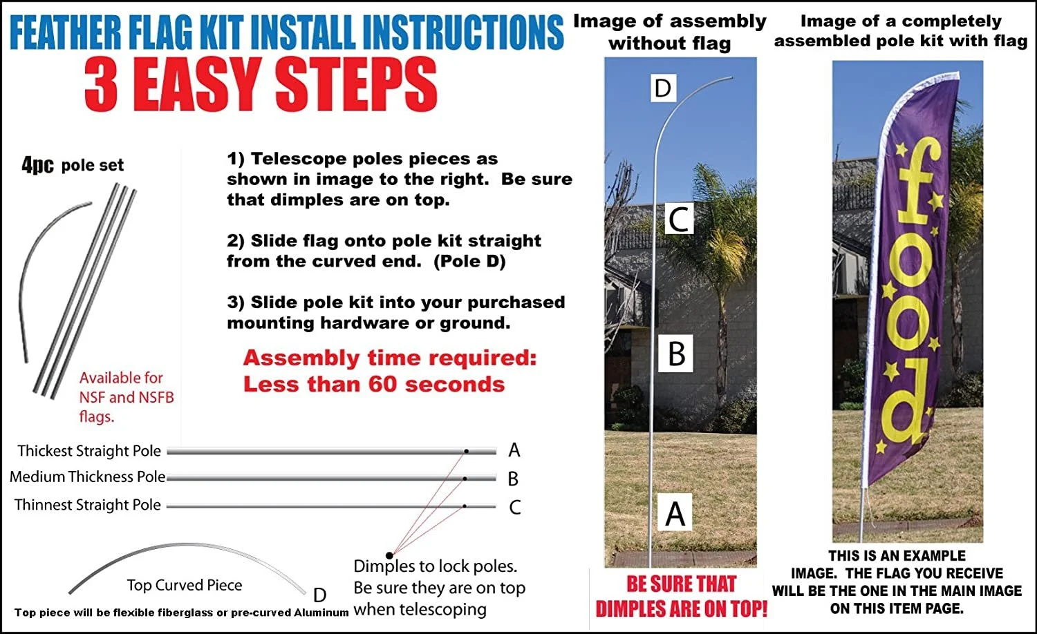 Flat Tire Repair 15ft Feather Banner Swooper Flag Kit - INCLUDES 15FT POLE KIT w/GROUND SPIKE