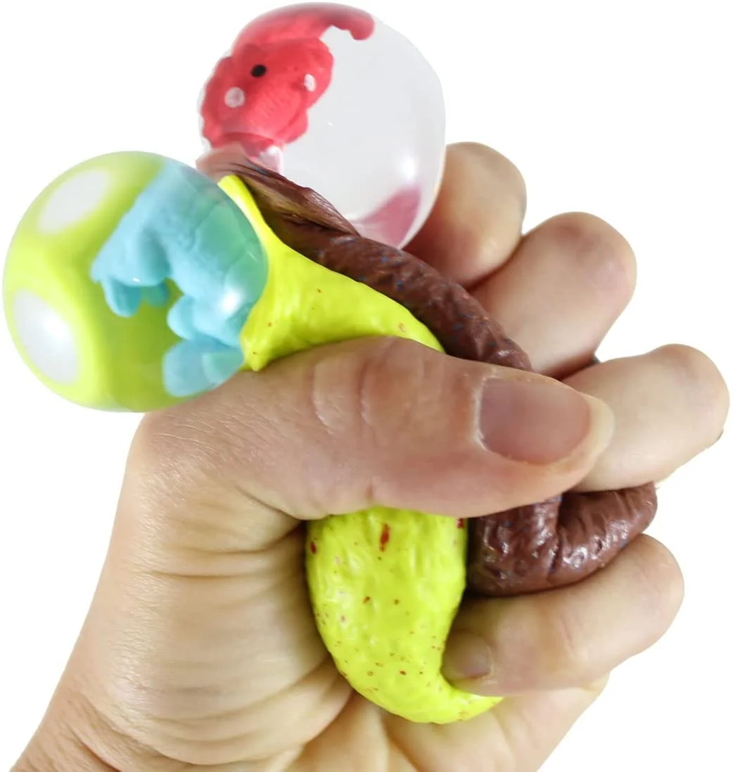 Set of 4 Hatching Dinosaur Egg Squeeze Stress Ball with Baby Dino - Sensory, Stress, Fidget Toy OT