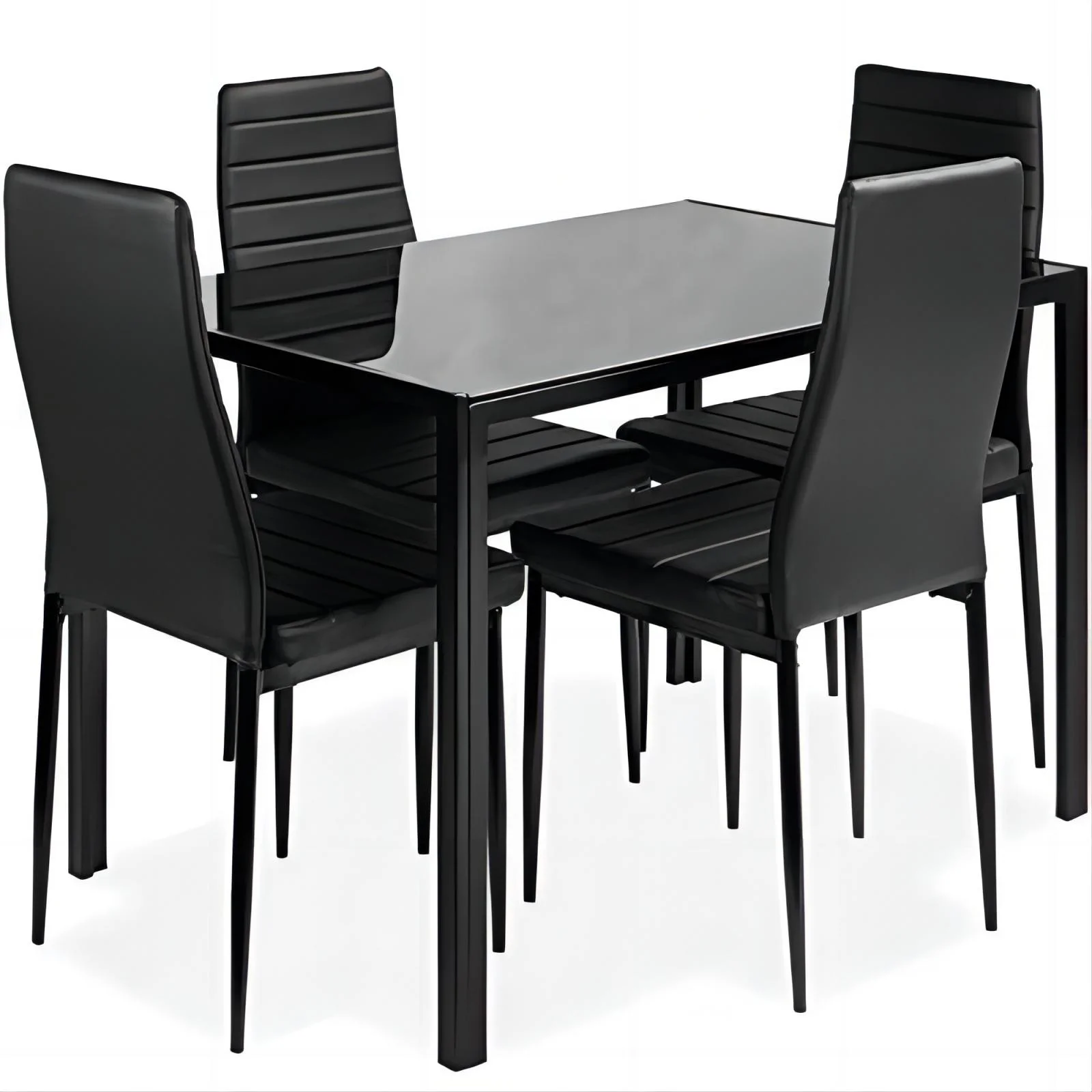 Vebreda 5 Piece Dining Room Table Set, Dining Table Set for 4, Kitchen Table Set with Tempered Glass Table and 4 Faux Leather Chairs