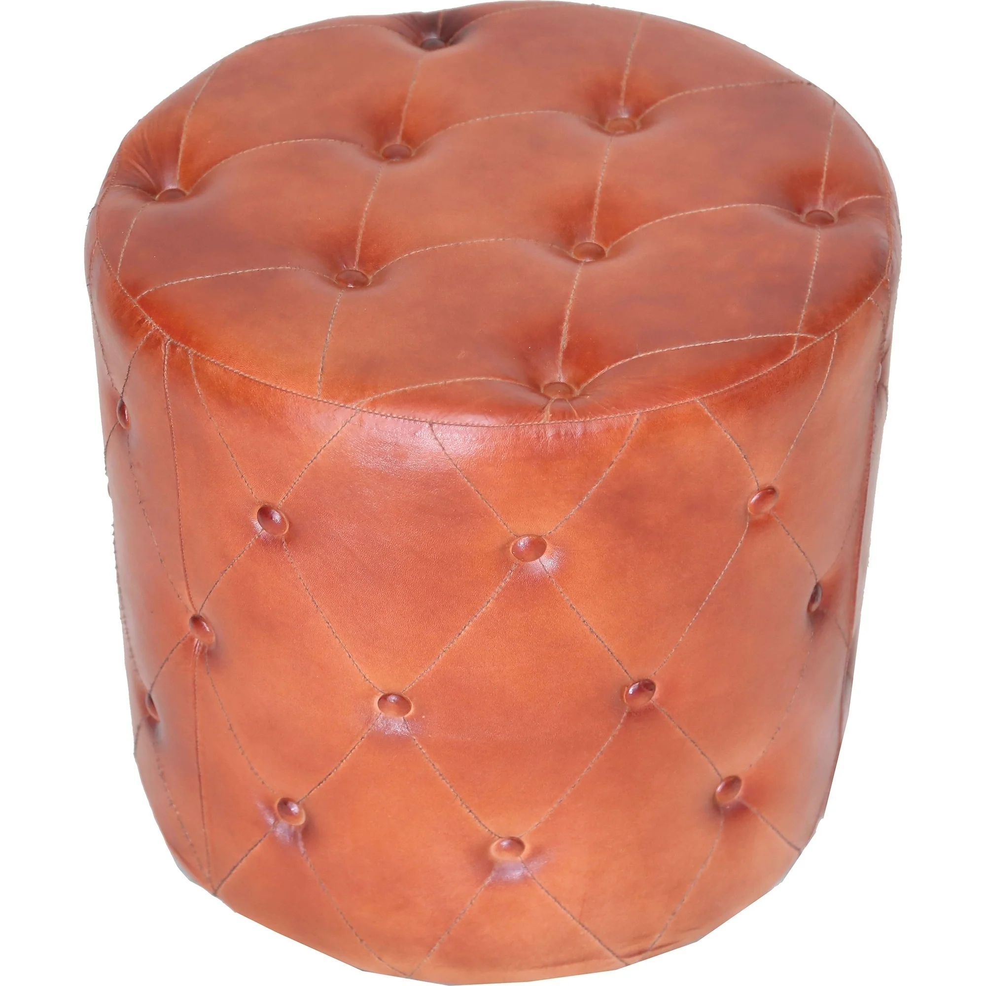 Renwil  Rochelle Leather Tan Pouf